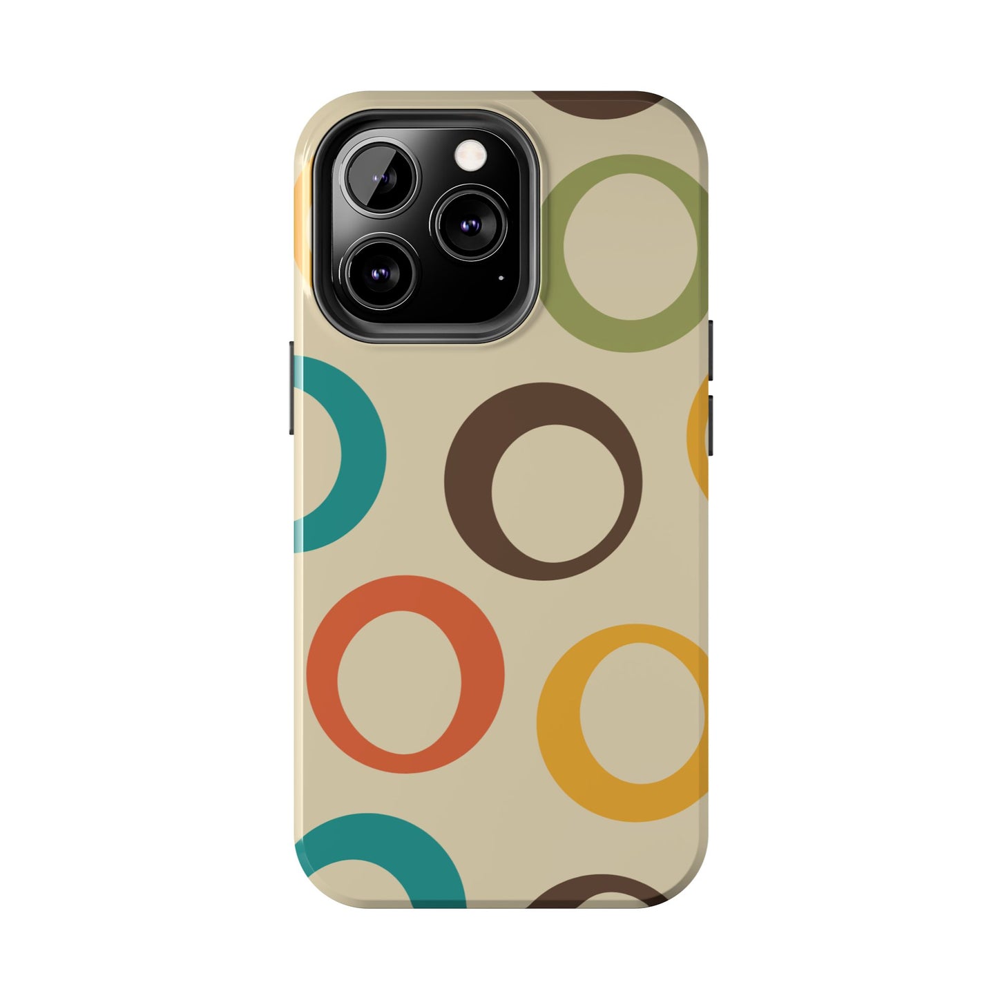 Retro Colorful Rings iPhone Case – Shockproof, Matte Finish, Dual-Layer Protection
