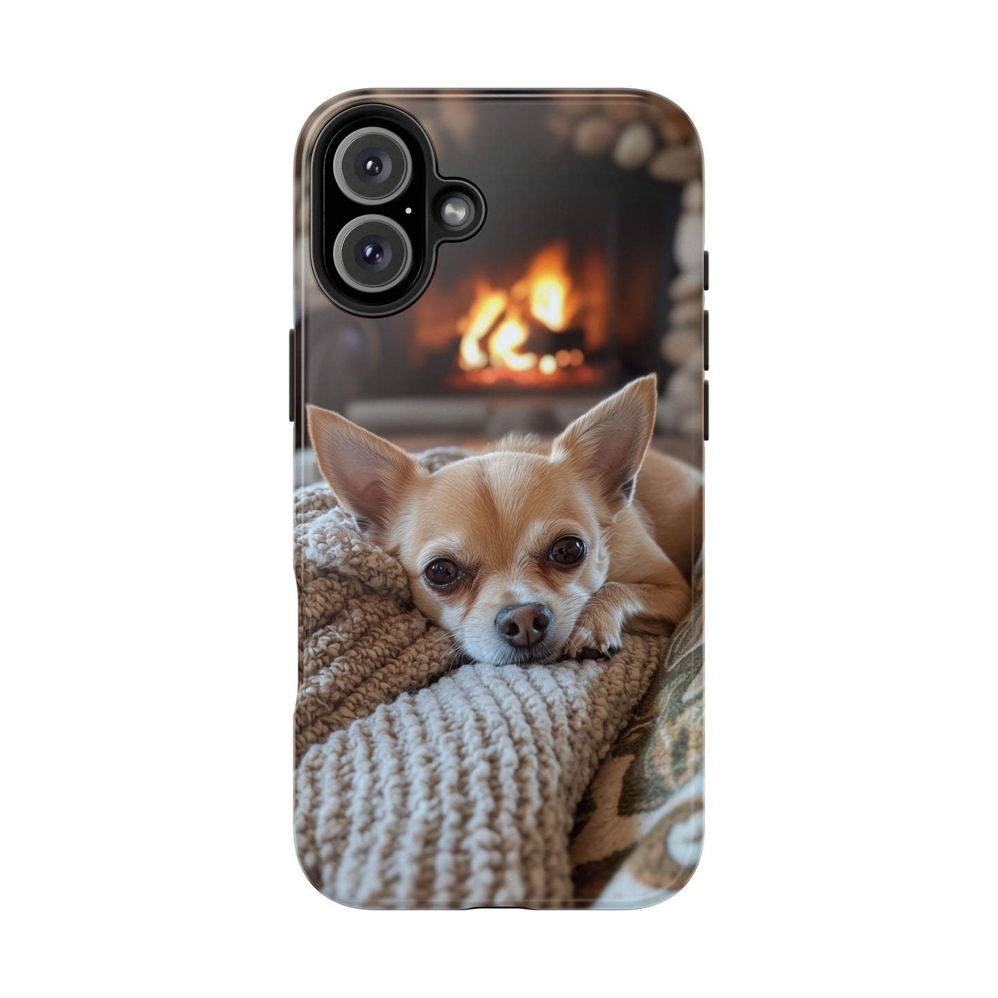 Relaxing Chihuahua by Fireplace iPhone Case – Warm and Stylish Protection