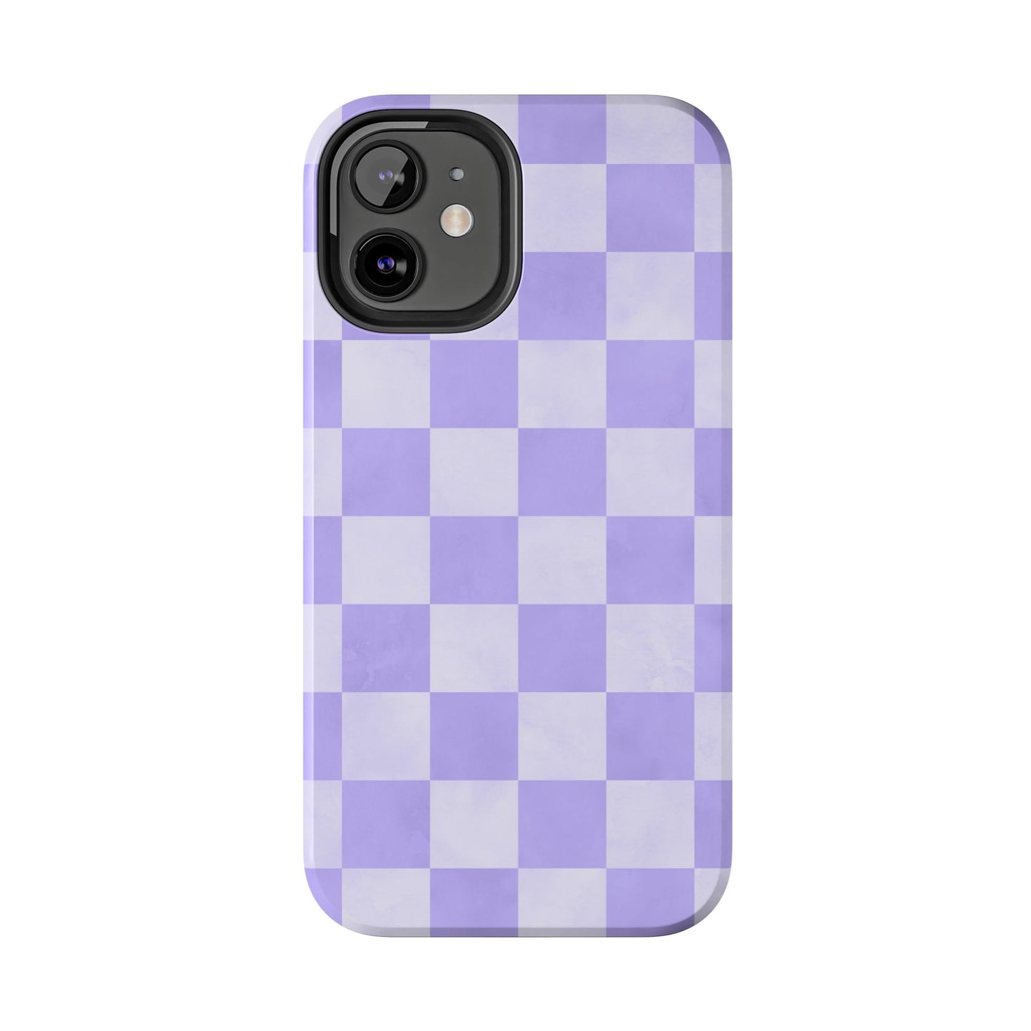 Lavender Checkerboard iPhone Case – Shockproof, Smooth Matte Finish, Dual-Layer Design