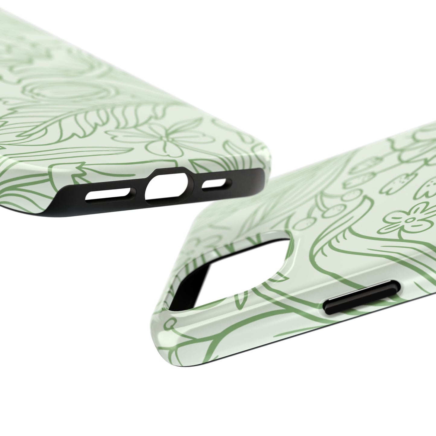 Sage Green Floral Line Art Tough iPhone Case – Minimalist Botanical Design with Dual-Layer Protection