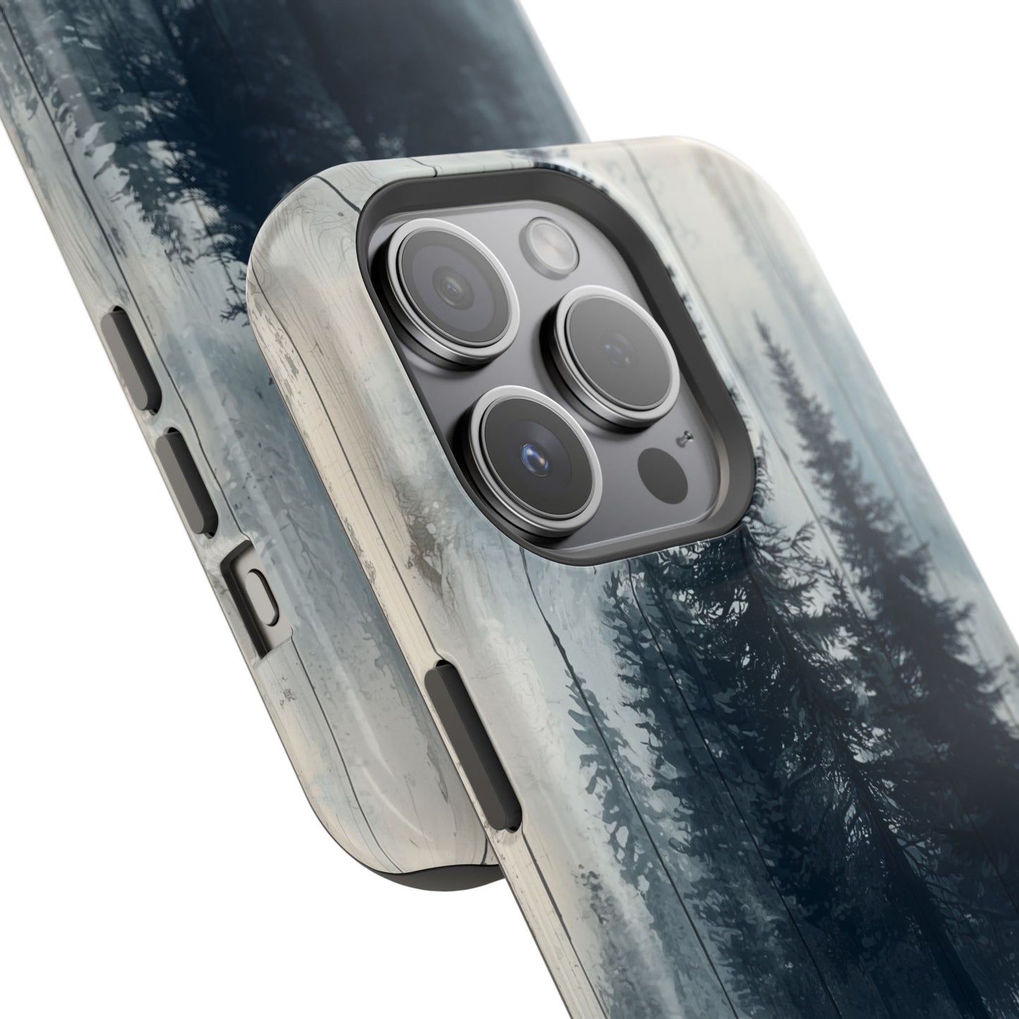 Rustic Pine Forest MagSafe iPhone Case - Blue Toned Woodland Design