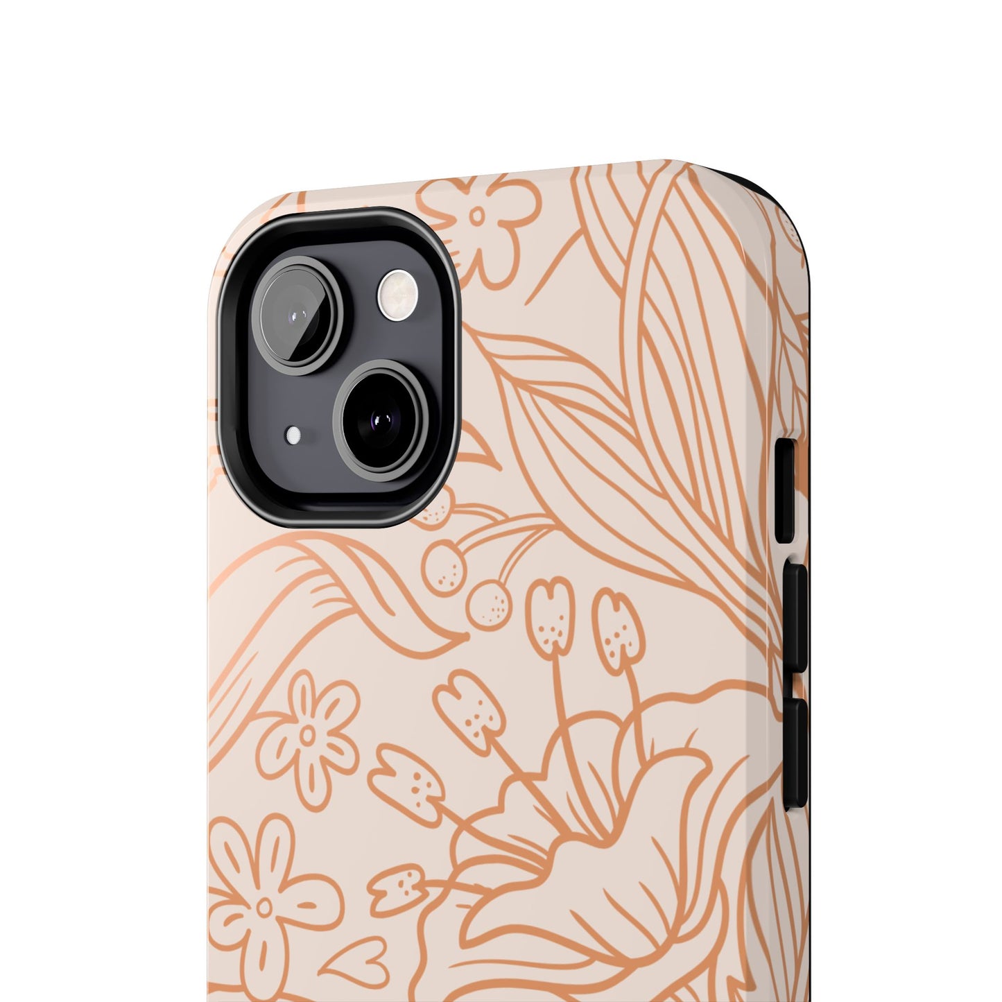 Soft Terracotta Floral Line Art Tough iPhone Case – Minimalist Botanical Design with Dual-Layer Protection