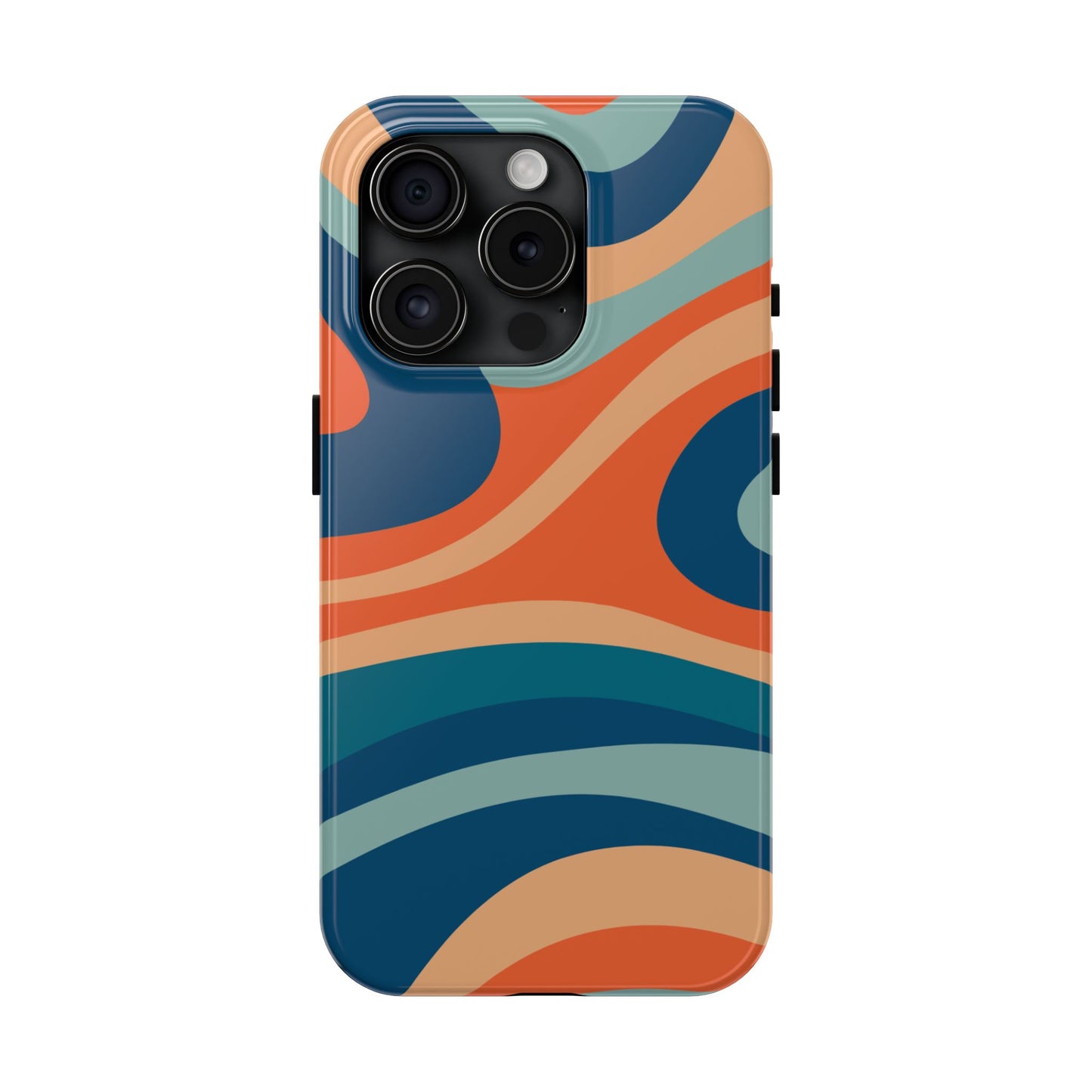 Retro Vibe Wavy Stripes iPhone Case – 70s-Inspired in Teal, Orange, and Rust