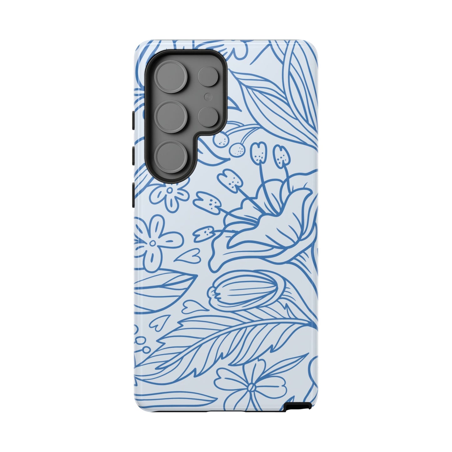 Dusty Blue Floral Line Art Tough Samsung Galaxy Case – Minimalist Botanical Design with Dual-Layer Protection