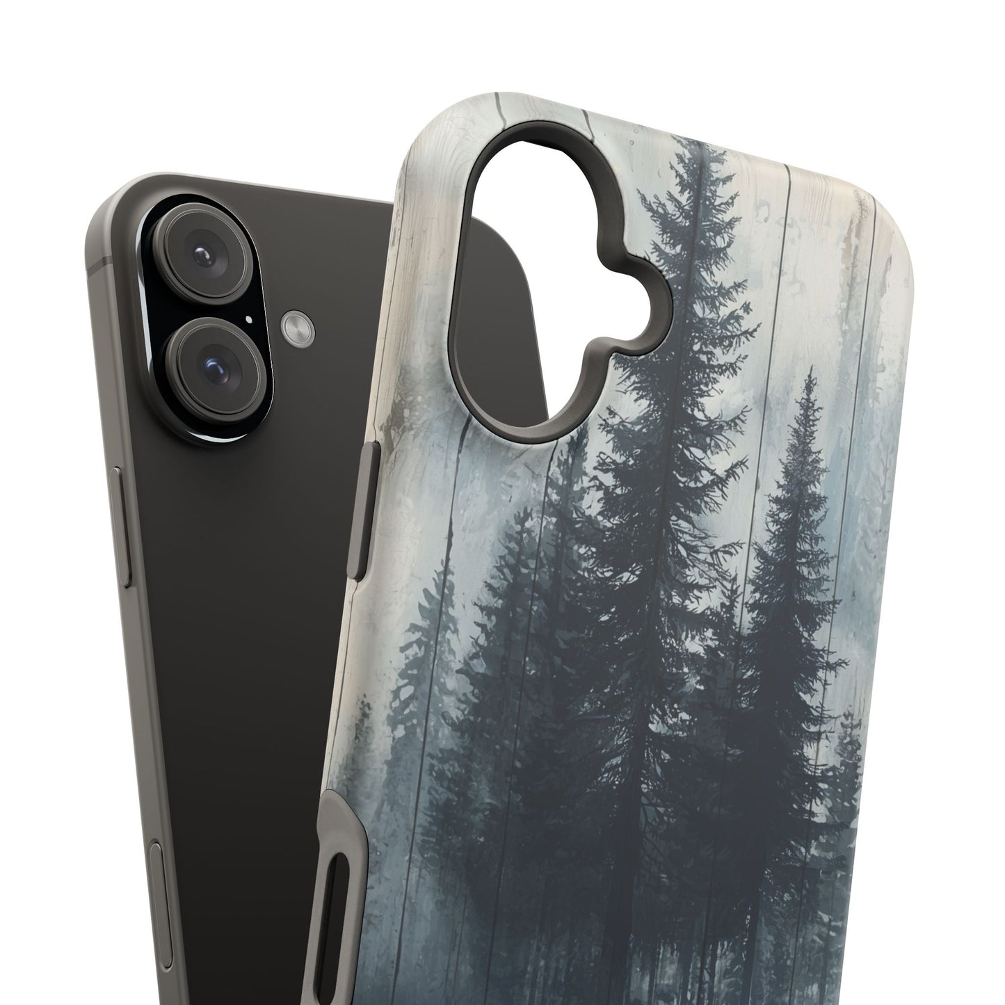 Rustic Pine Forest MagSafe iPhone Case - Blue Toned Woodland Design