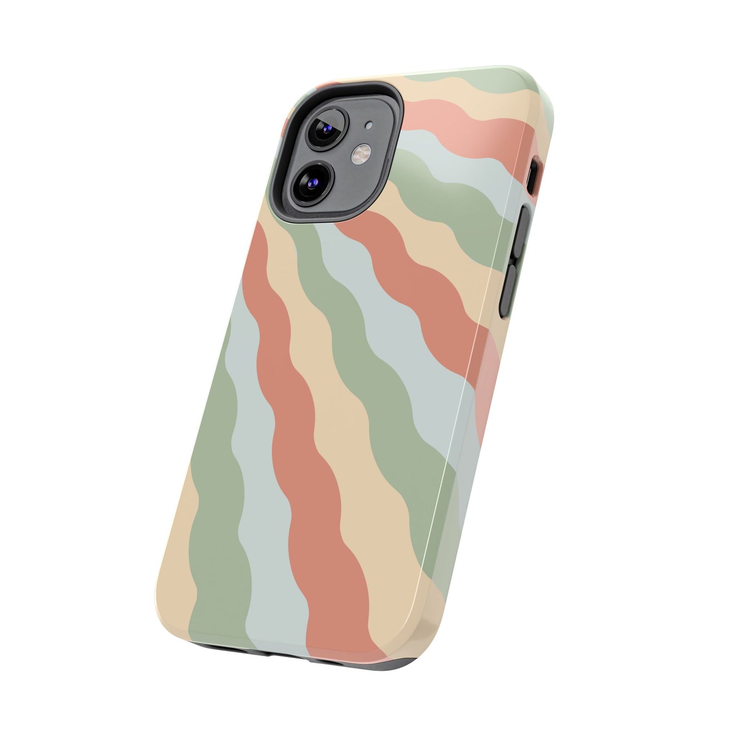 Earthy Retro Waves iPhone Case – 70s-Inspired Wavy Stripes in Soft Green, Cream, and Rust
