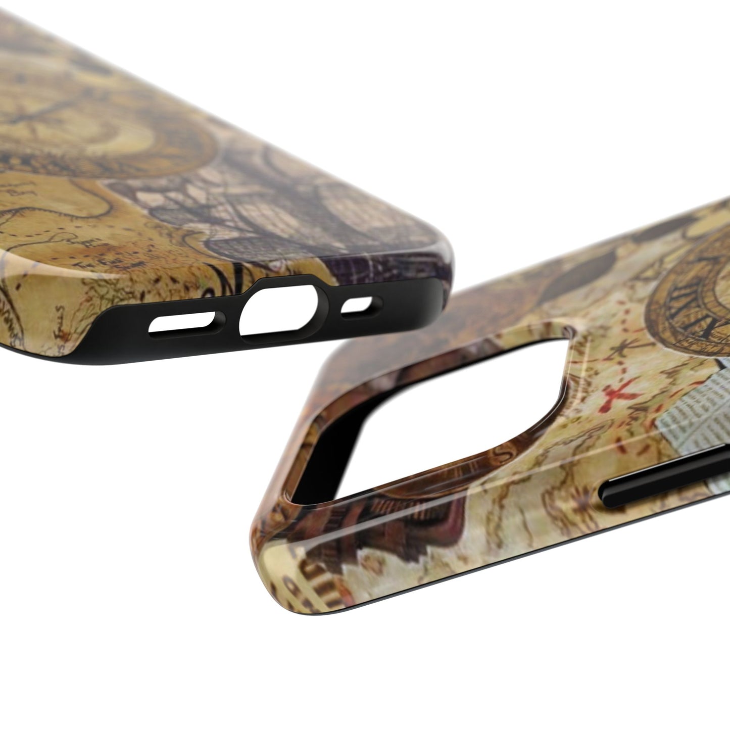 Steampunk Vintage Adventure iPhone Case – Dual - Layer Protection with Antique Map and Clock Design - BOGO Cases