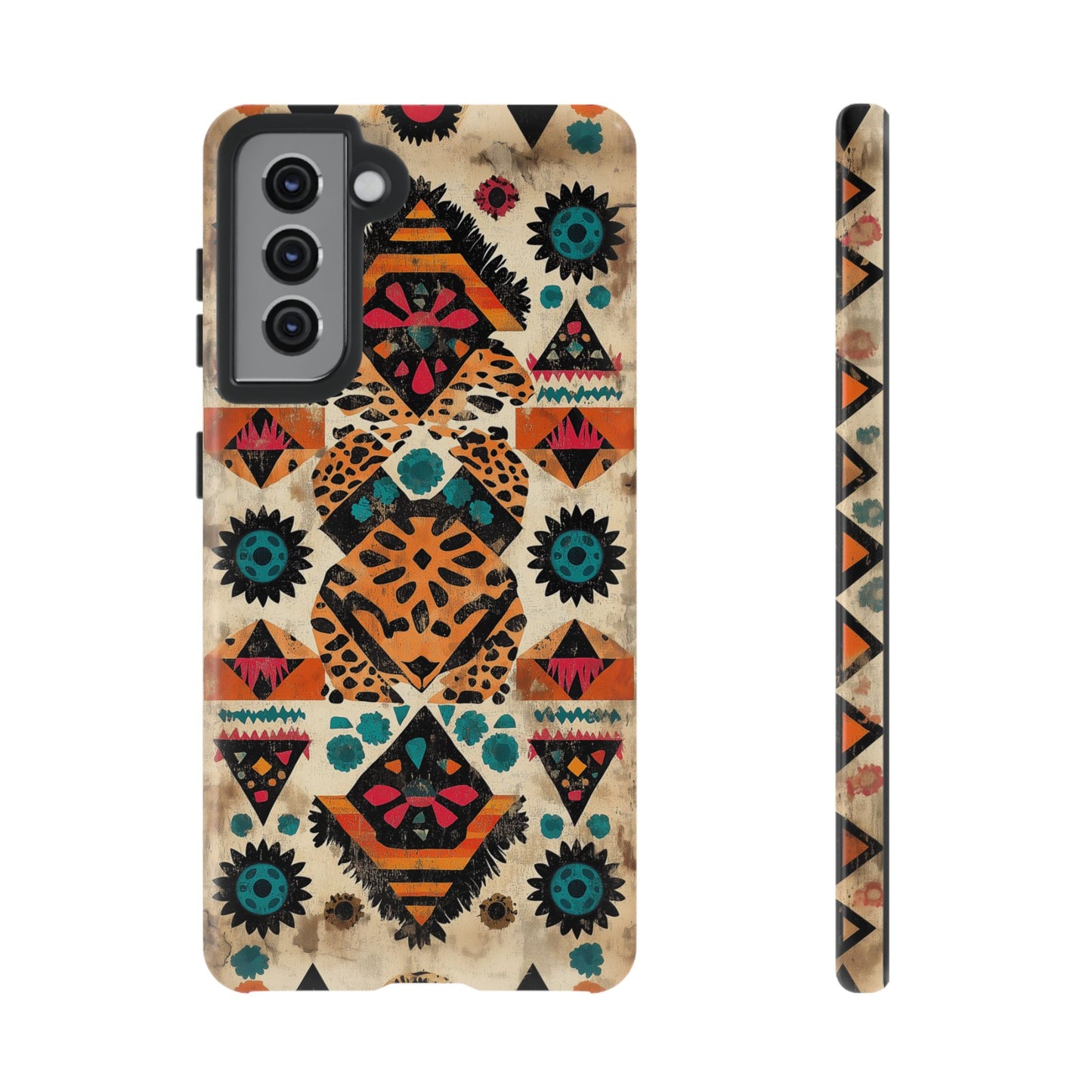 Bohemian Leopard & Tribal Floral Tough Samsung Galaxy Case – Vibrant Eclectic Design, Dual-Layer Protection