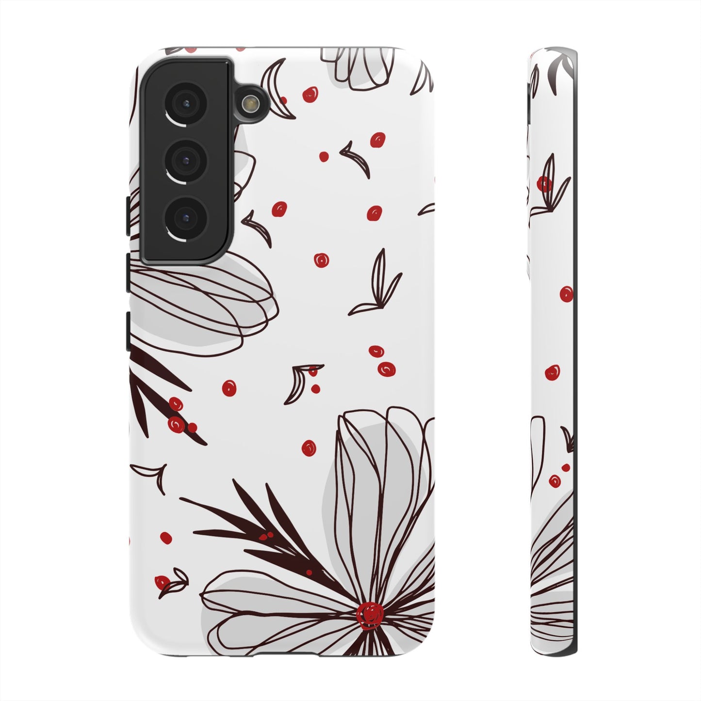 Minimalist Line Art Floral Tough Samsung Galaxy  Case – Bold Red and Black Design, Shockproof Protection