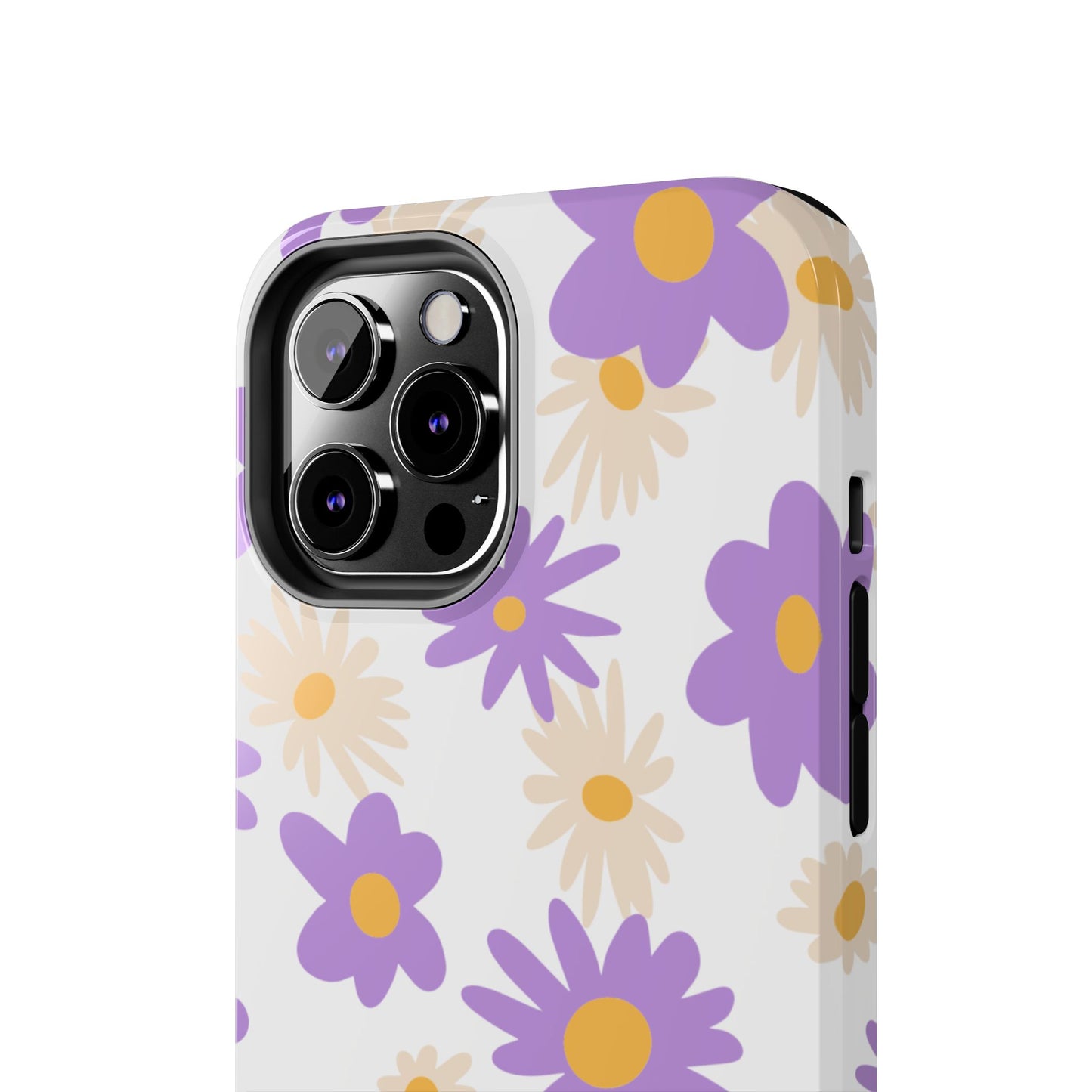 Retro Daisy Flower iPhone Case – Pastel Purple & Cream Floral Design with Matte Finish