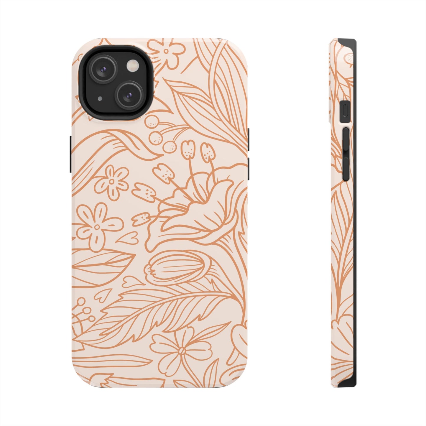 Soft Terracotta Floral Line Art Tough iPhone Case – Minimalist Botanical Design with Dual-Layer Protection