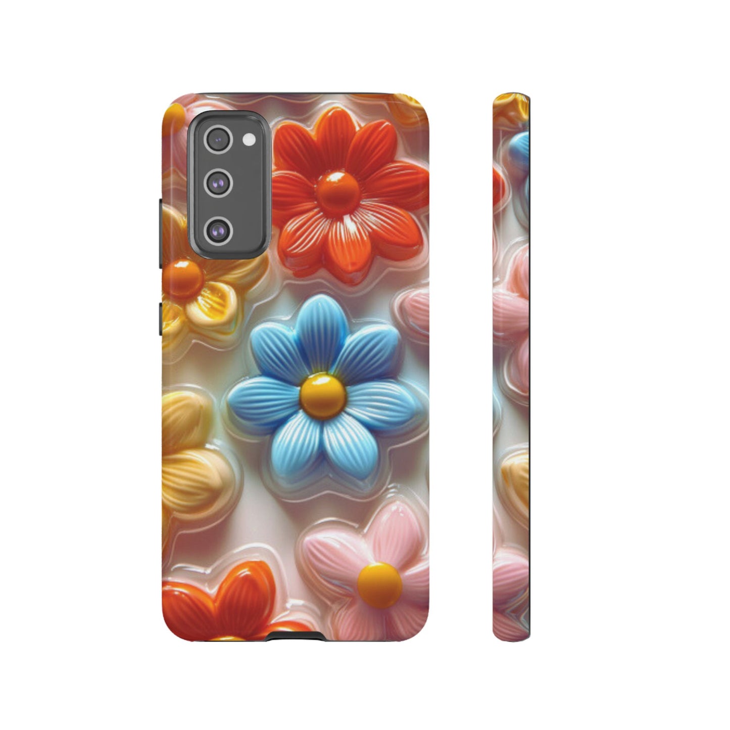 Glossy Retro Flower Samsung Galaxy Case – Colorful 3D Floral Design, Durable Protection