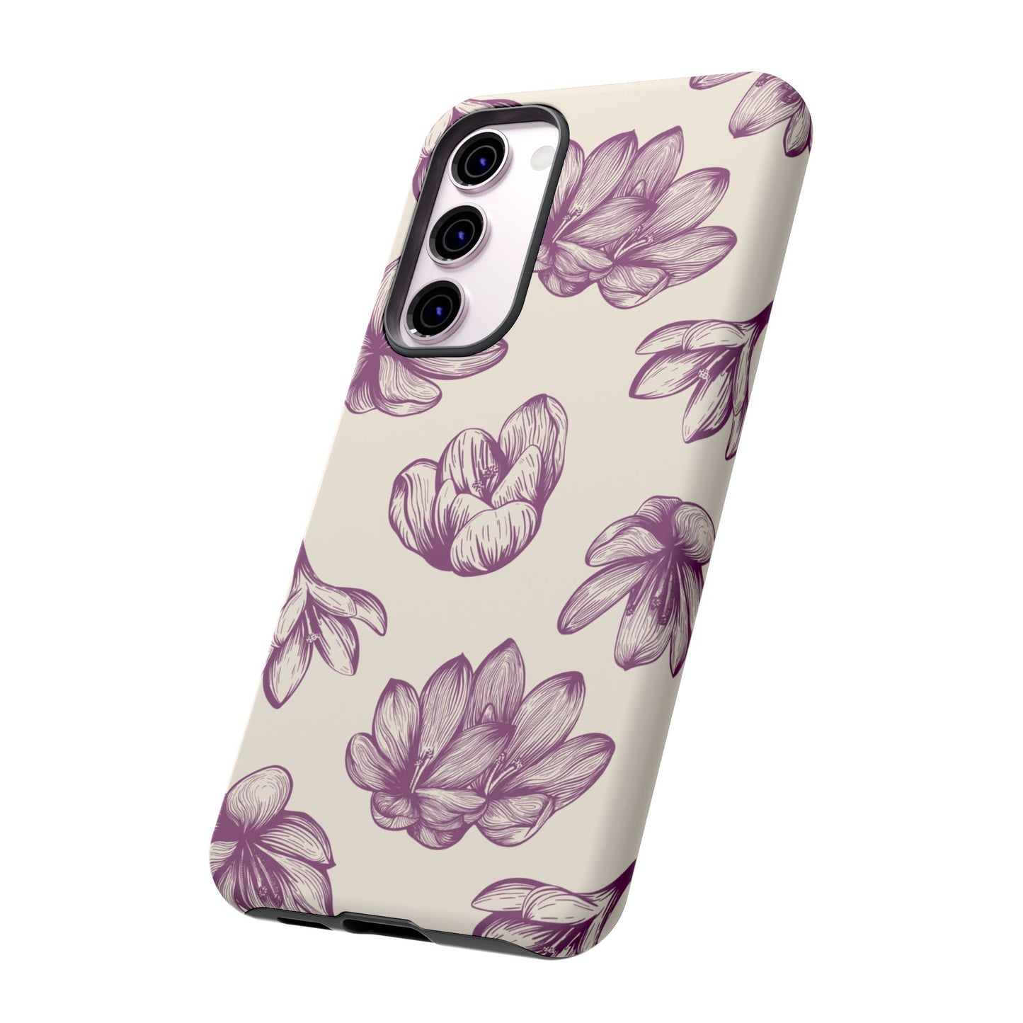 Vintage Botanical Floral Tough Samsung Galaxy  Case – Hand-Drawn Purple Flowers, Shockproof Design