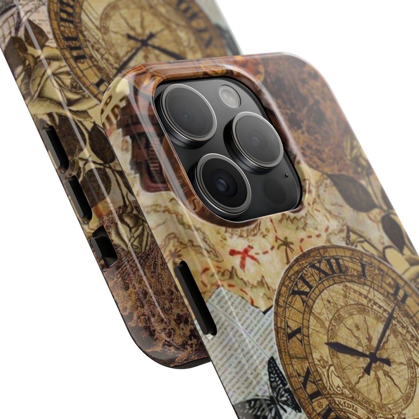Steampunk Vintage Adventure iPhone Case – Dual - Layer Protection with Antique Map and Clock Design - BOGO Cases