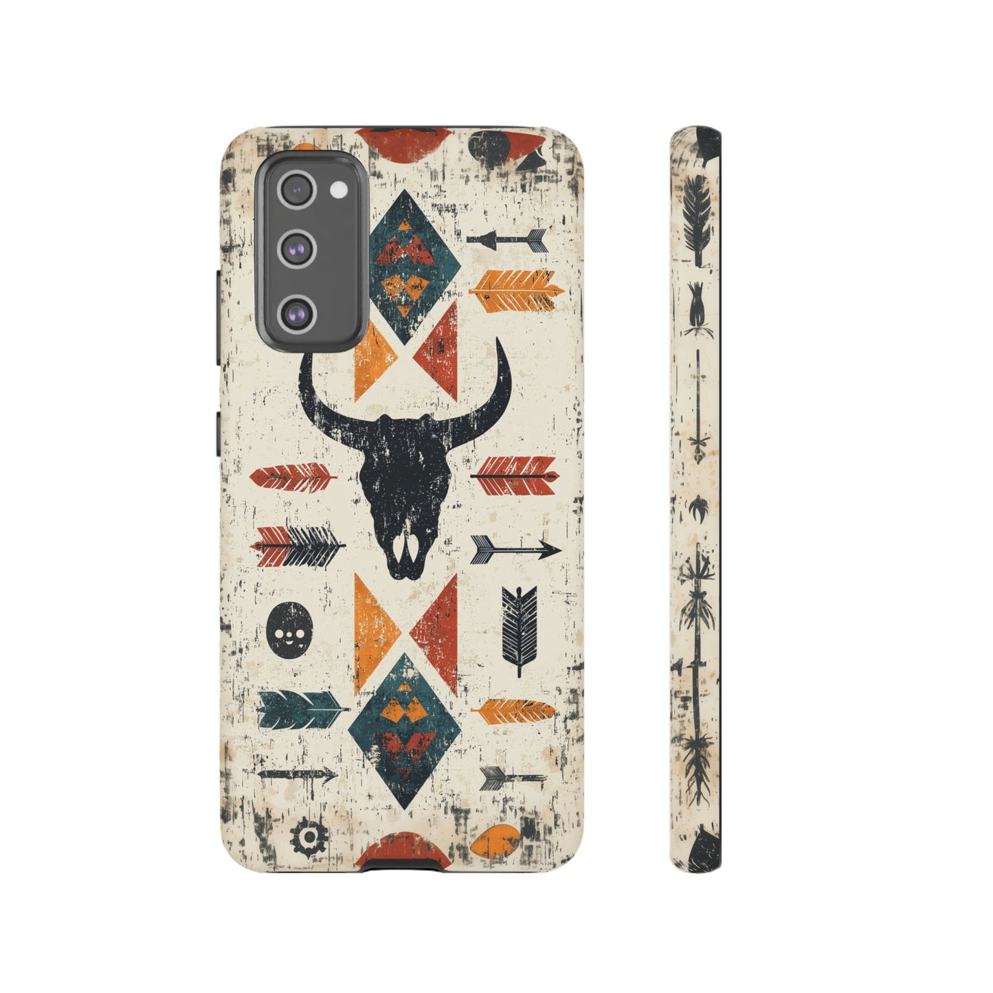 Tribal Bull Skull & Arrows Tough Samsung Galaxy Case – Rustic Western Design, Dual-Layer Protection