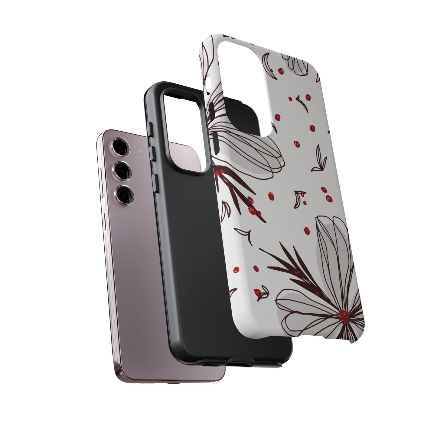 Minimalist Line Art Floral Tough Samsung Galaxy  Case – Bold Red and Black Design, Shockproof Protection