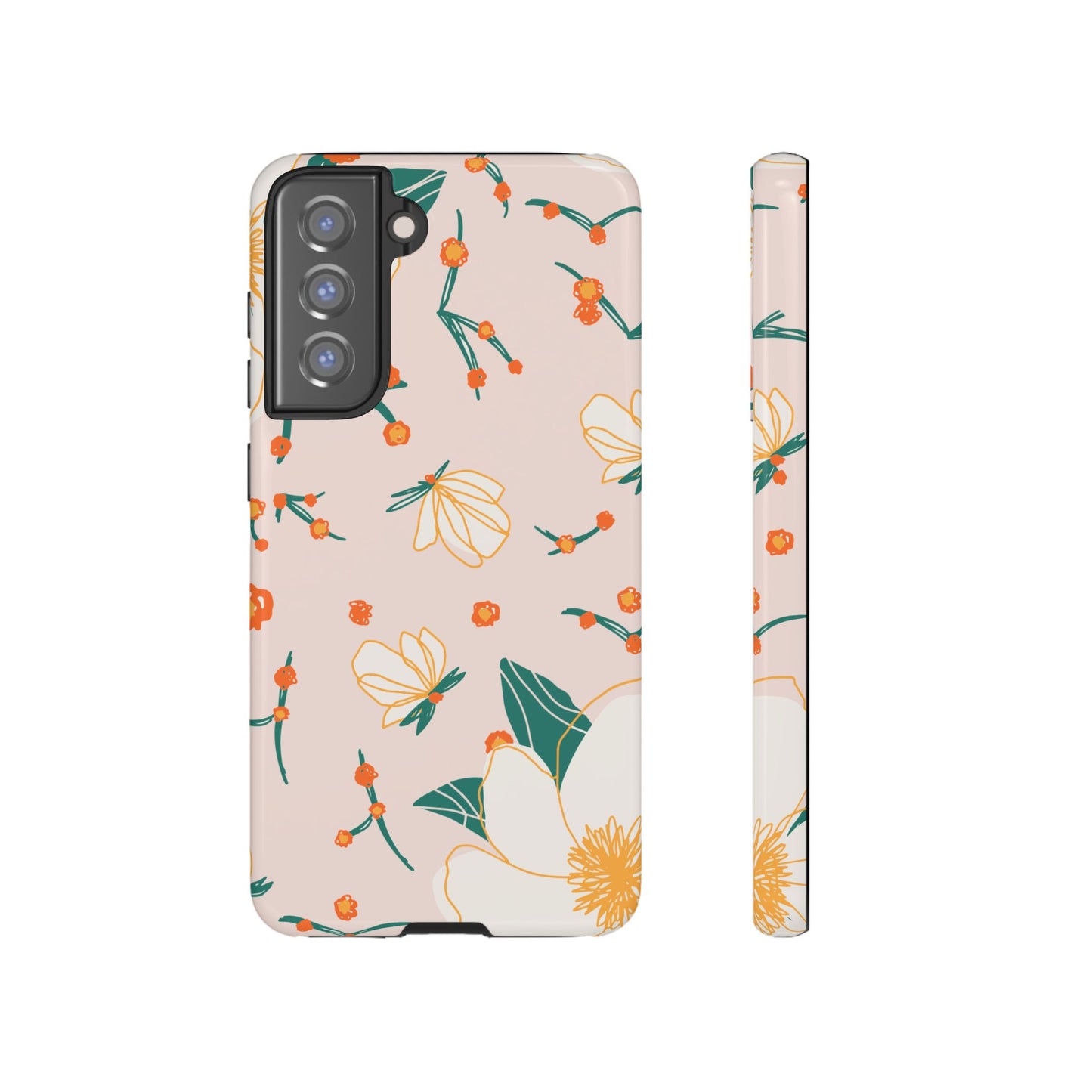 Elegant Magnolia Blossom Tough Samsung Galaxy Case – Soft Blush Background, Shock-Resistant Design