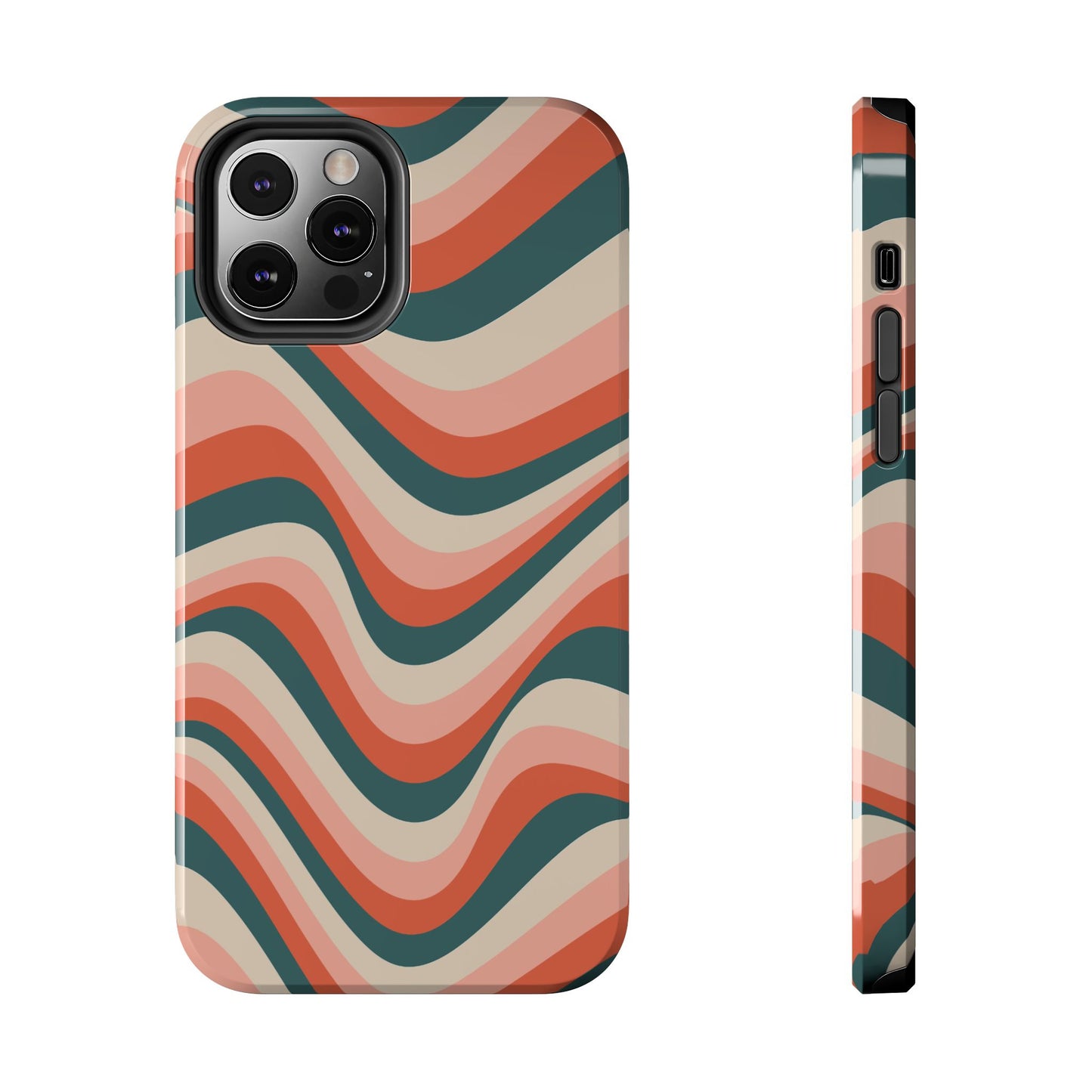 Groovy Waves iPhone Case – Retro 70s-Inspired Stripes in Coral, Cream, and Teal