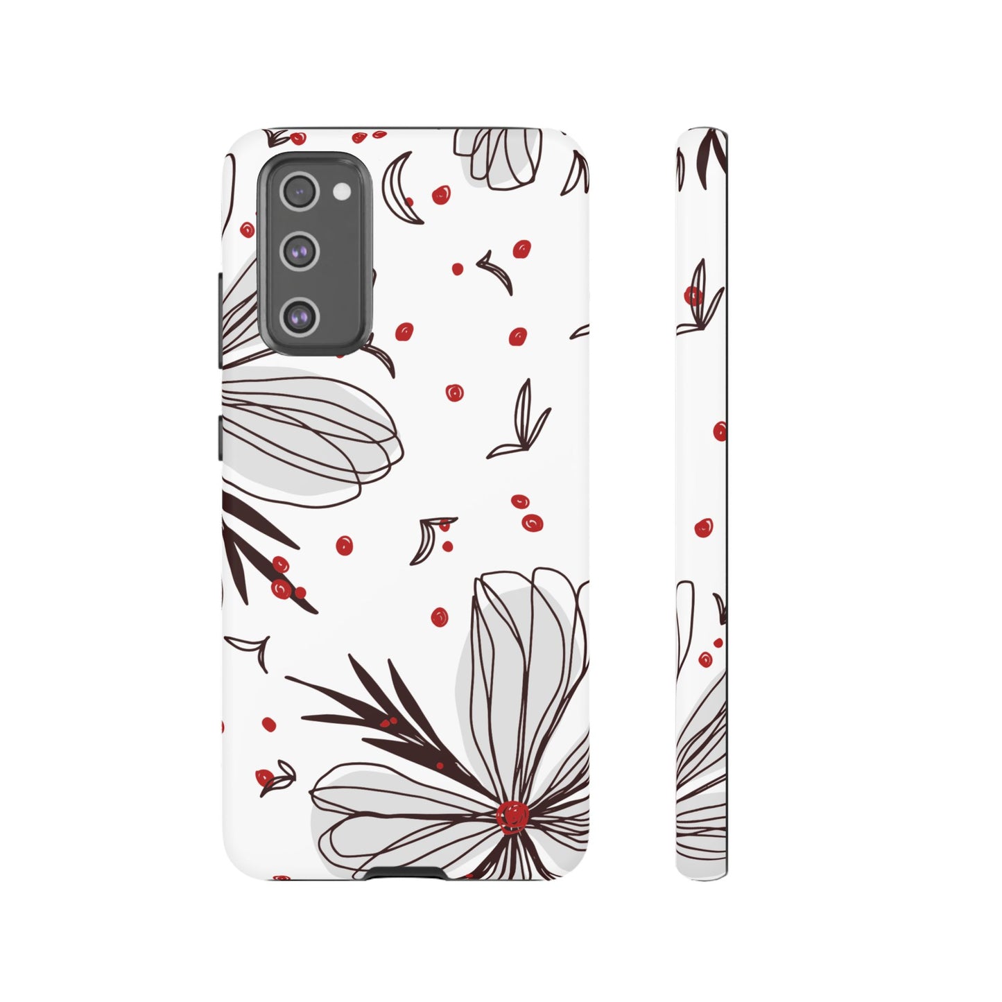 Minimalist Line Art Floral Tough Samsung Galaxy  Case – Bold Red and Black Design, Shockproof Protection