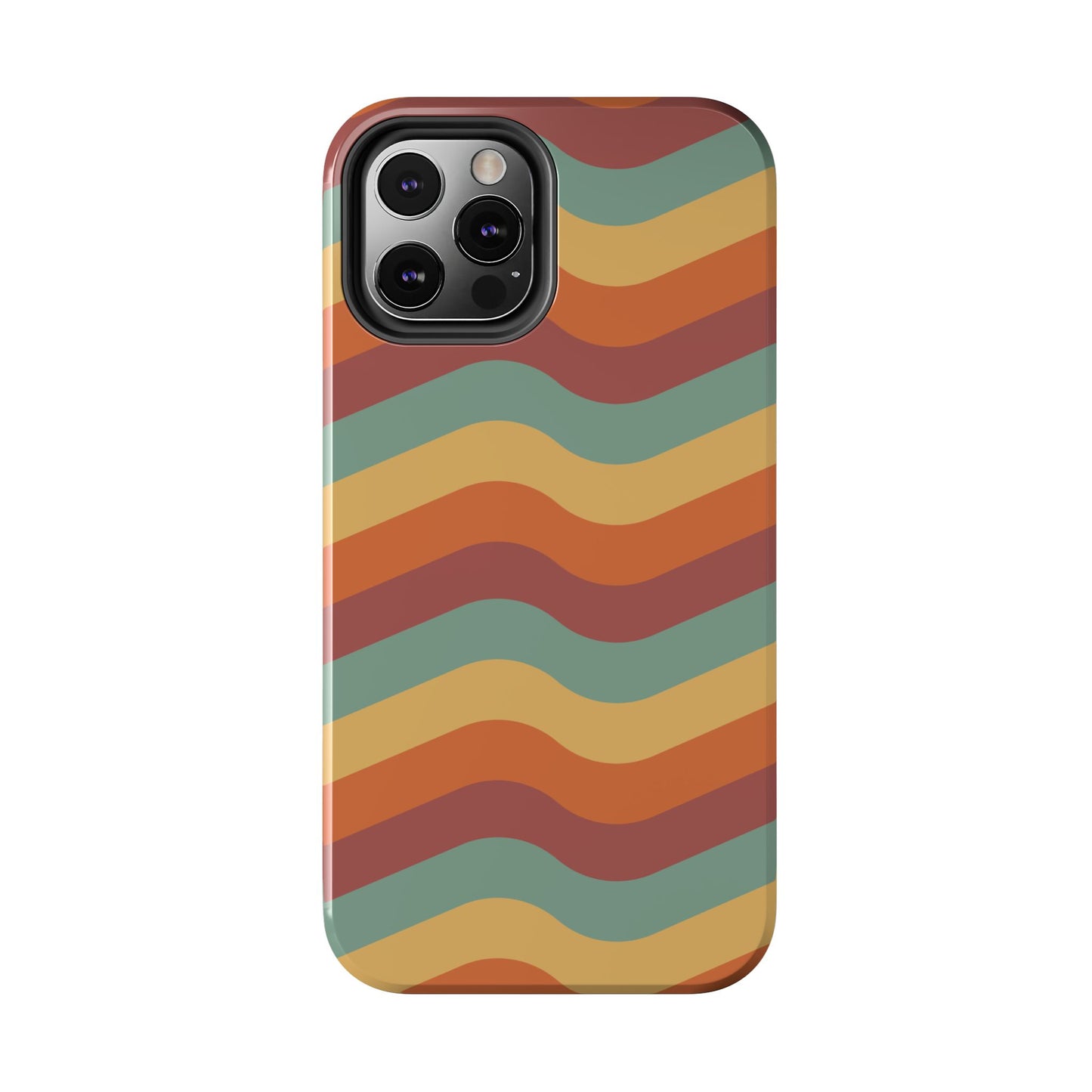 Retro Vibe Wavy Stripes iPhone Case – 70s-Inspired in Teal, Orange, and Rust