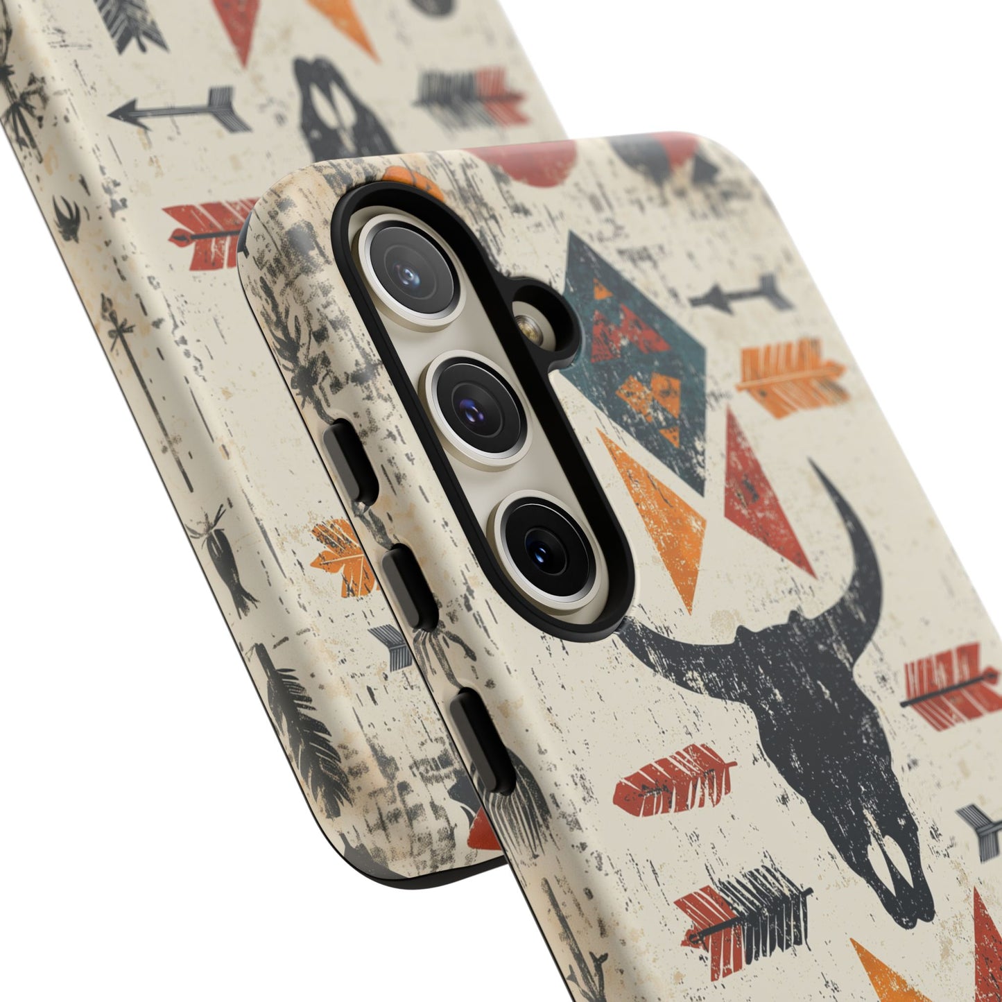 Tribal Bull Skull & Arrows Tough Samsung Galaxy Case – Rustic Western Design, Dual-Layer Protection