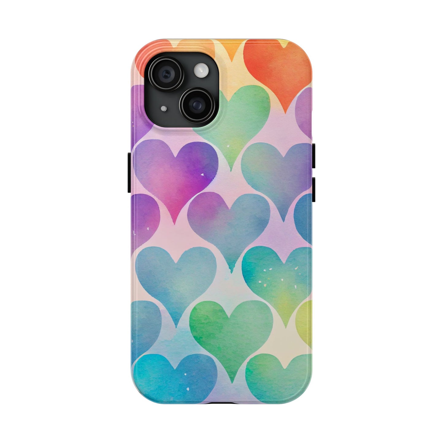 Rainbow Hearts Watercolor iPhone Case – Slim Design, Glossy Finish