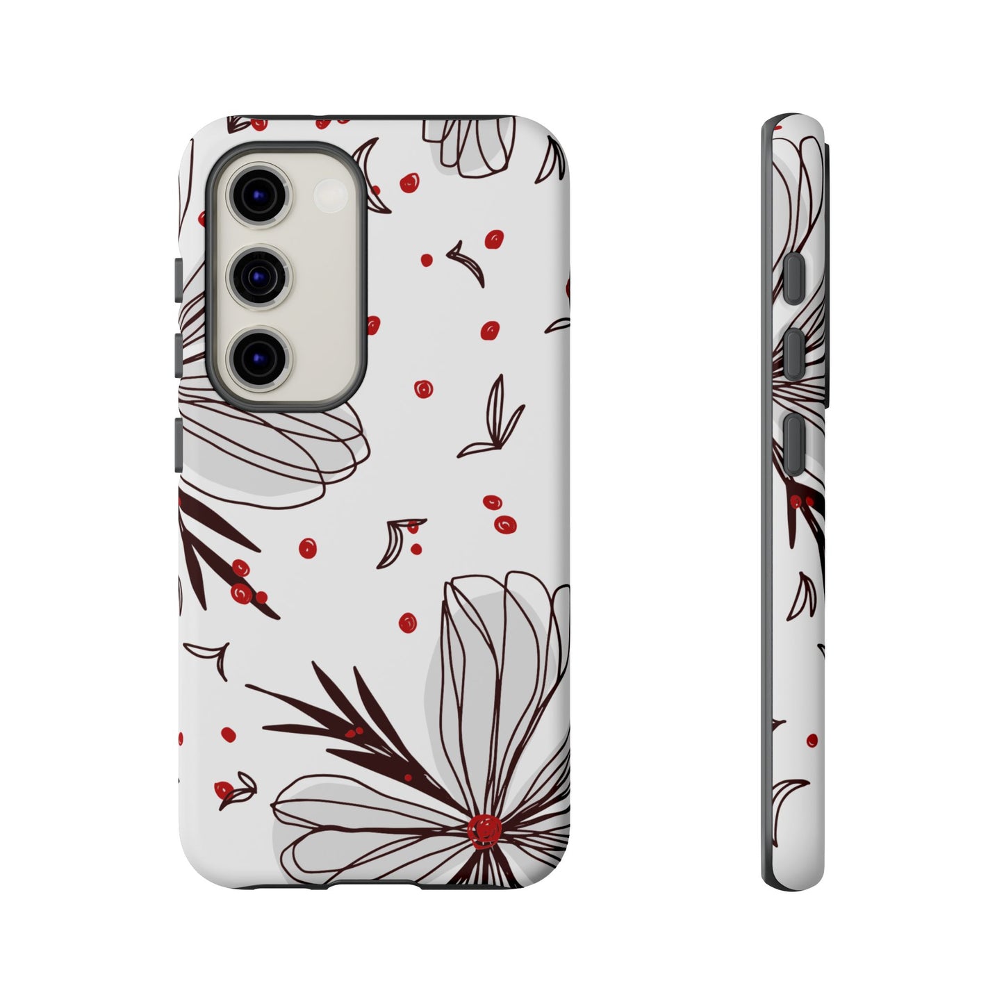 Minimalist Line Art Floral Tough Samsung Galaxy  Case – Bold Red and Black Design, Shockproof Protection