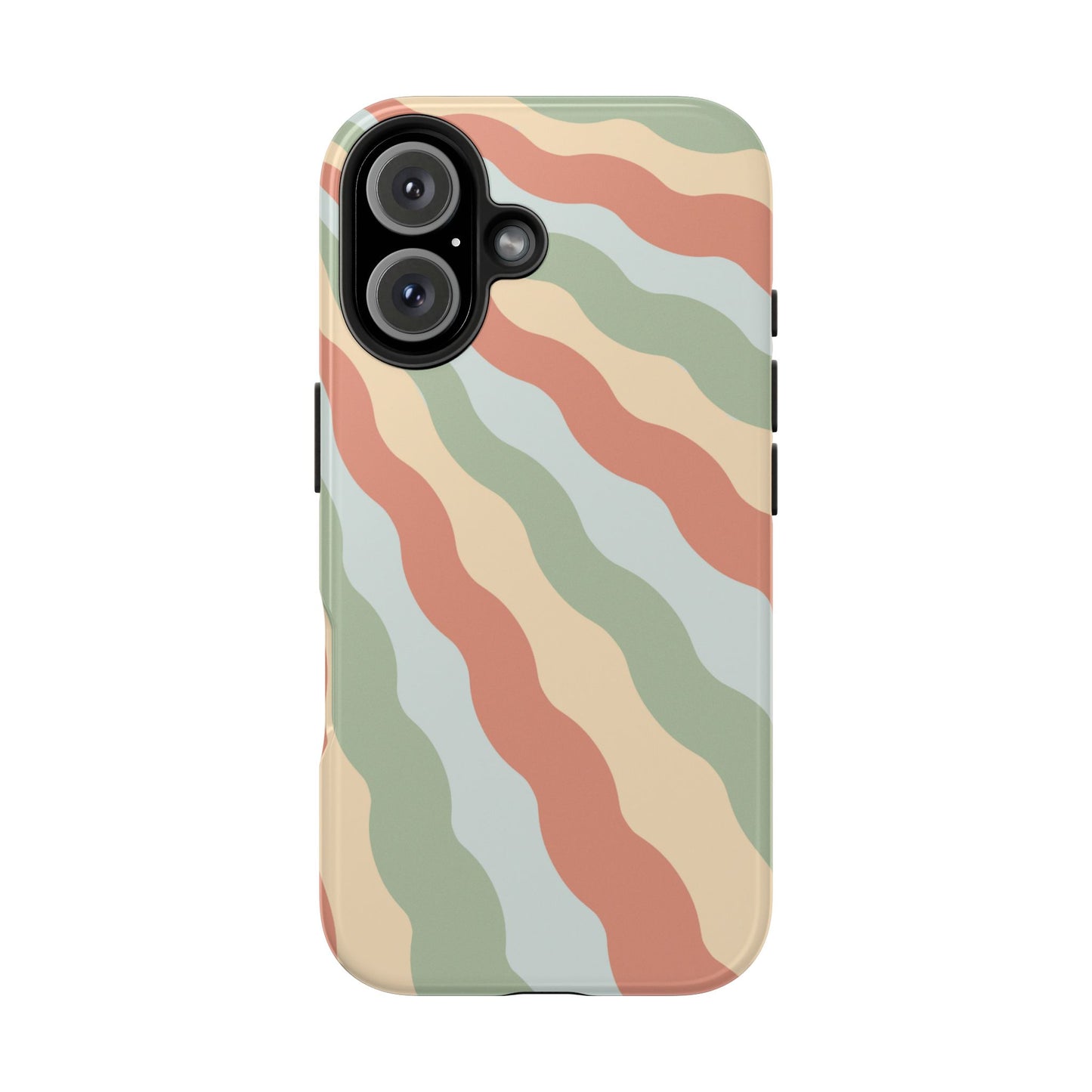 Earthy Retro Waves iPhone Case – 70s-Inspired Wavy Stripes in Soft Green, Cream, and Rust