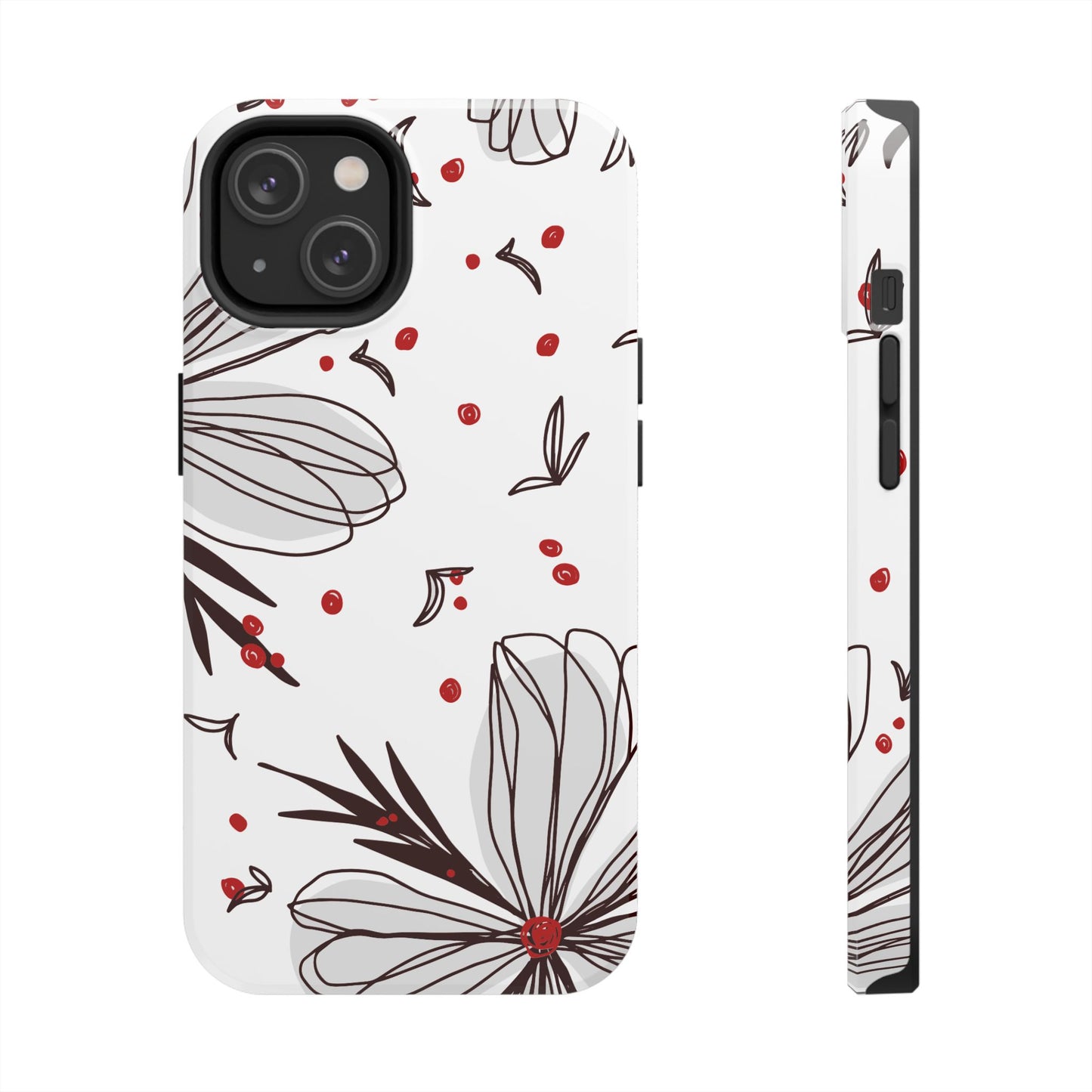 Minimalist Line Art Floral Tough iPhone Case – Bold Red and Black Design, Shockproof Protection - BOGO Cases