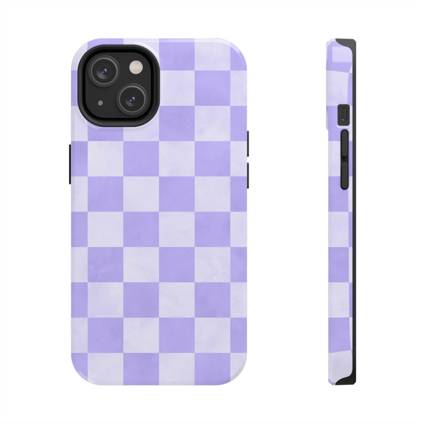 Lavender Checkerboard iPhone Case – Shockproof, Smooth Matte Finish, Dual-Layer Design