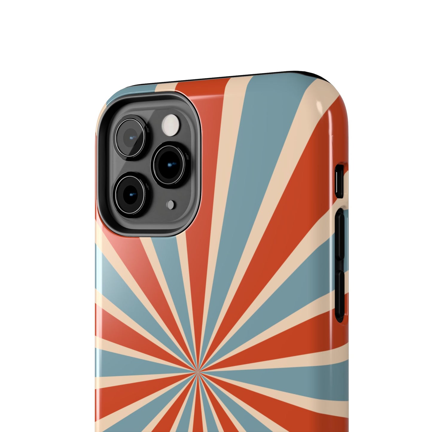 Vintage Blue & Red Sunburst iPhone Case – Bold Geometric Pattern, Shock-Resistant Cover