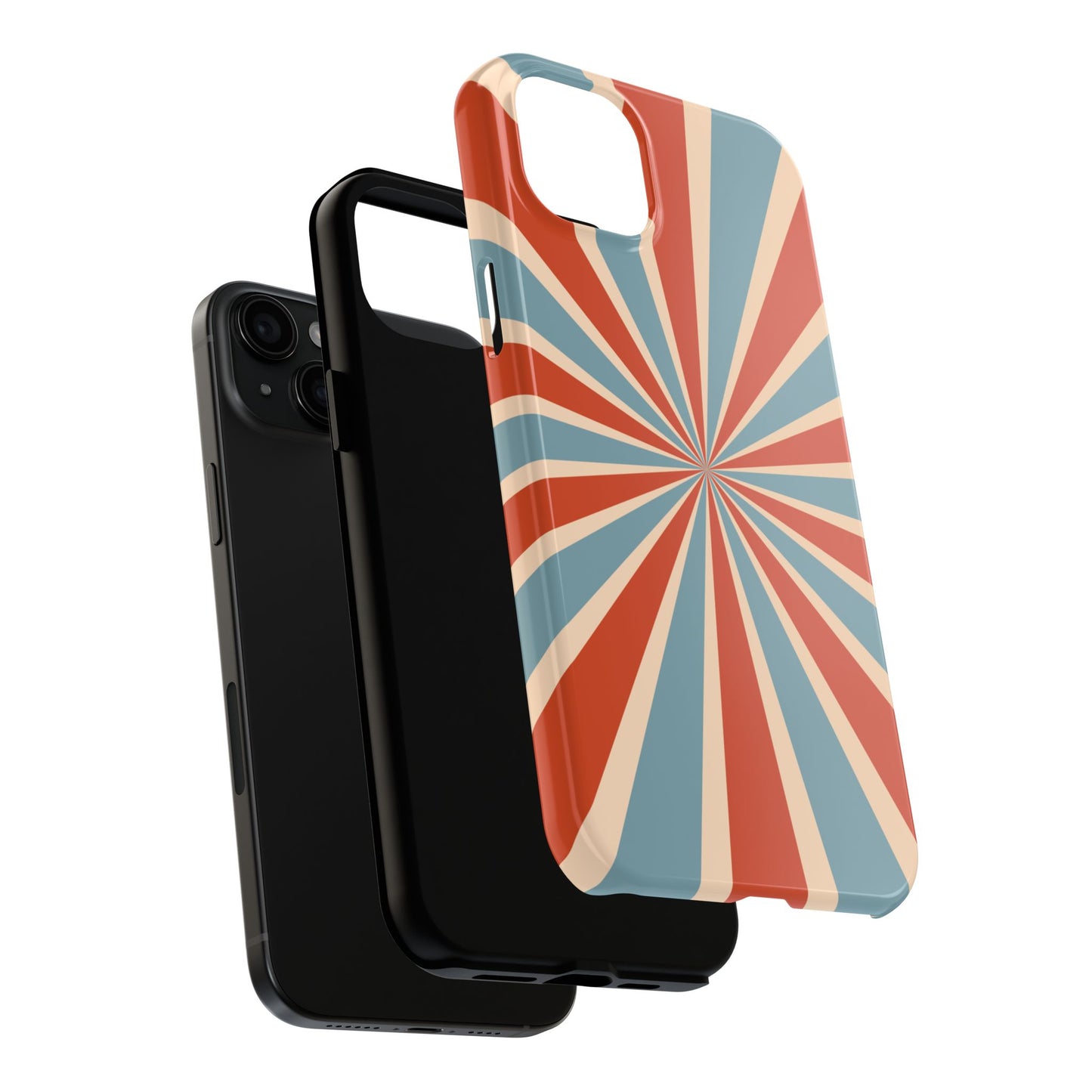Vintage Blue & Red Sunburst iPhone Case – Bold Geometric Pattern, Shock-Resistant Cover