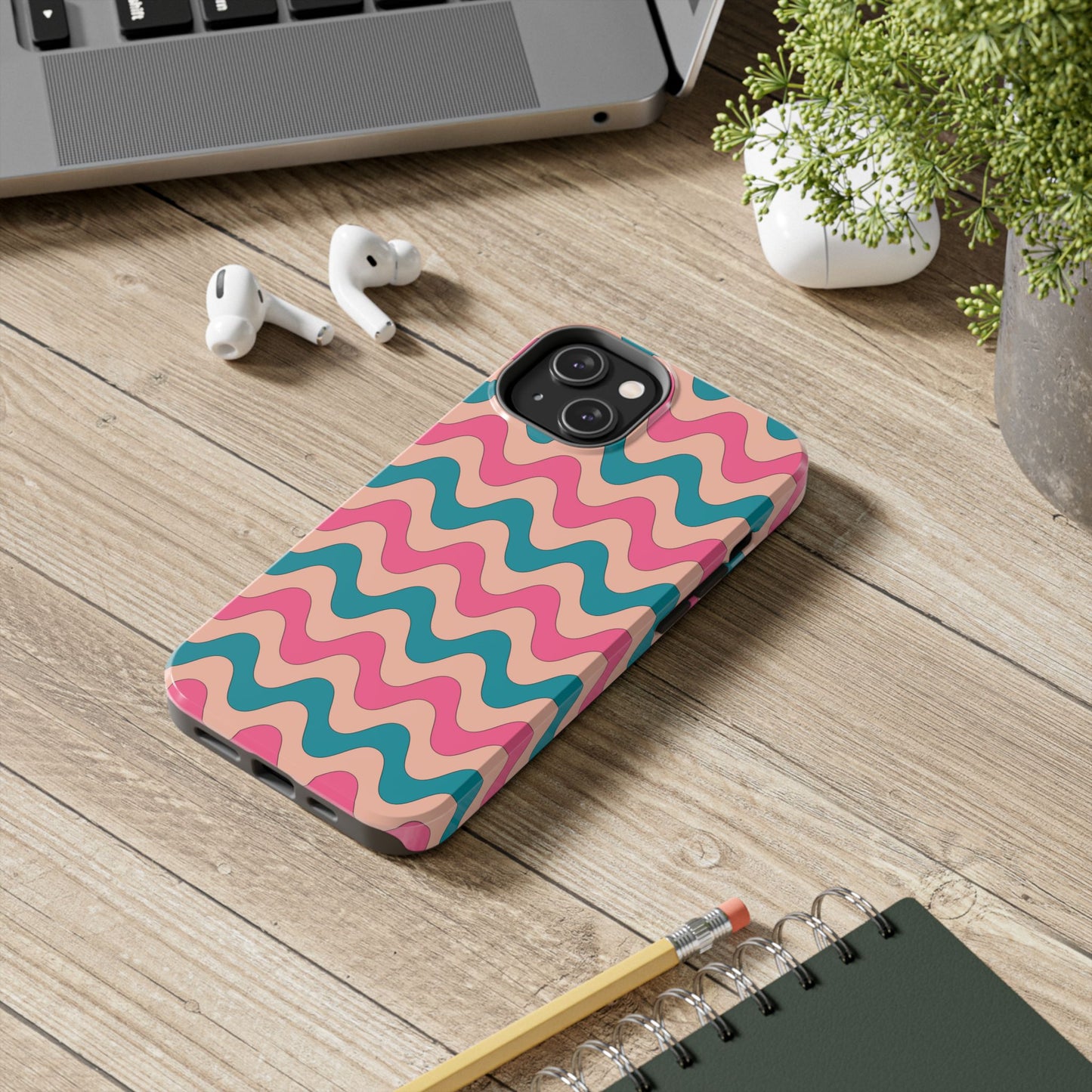 Retro Waves Pattern iPhone Case – Shockproof Design with Dual-Layer Protection