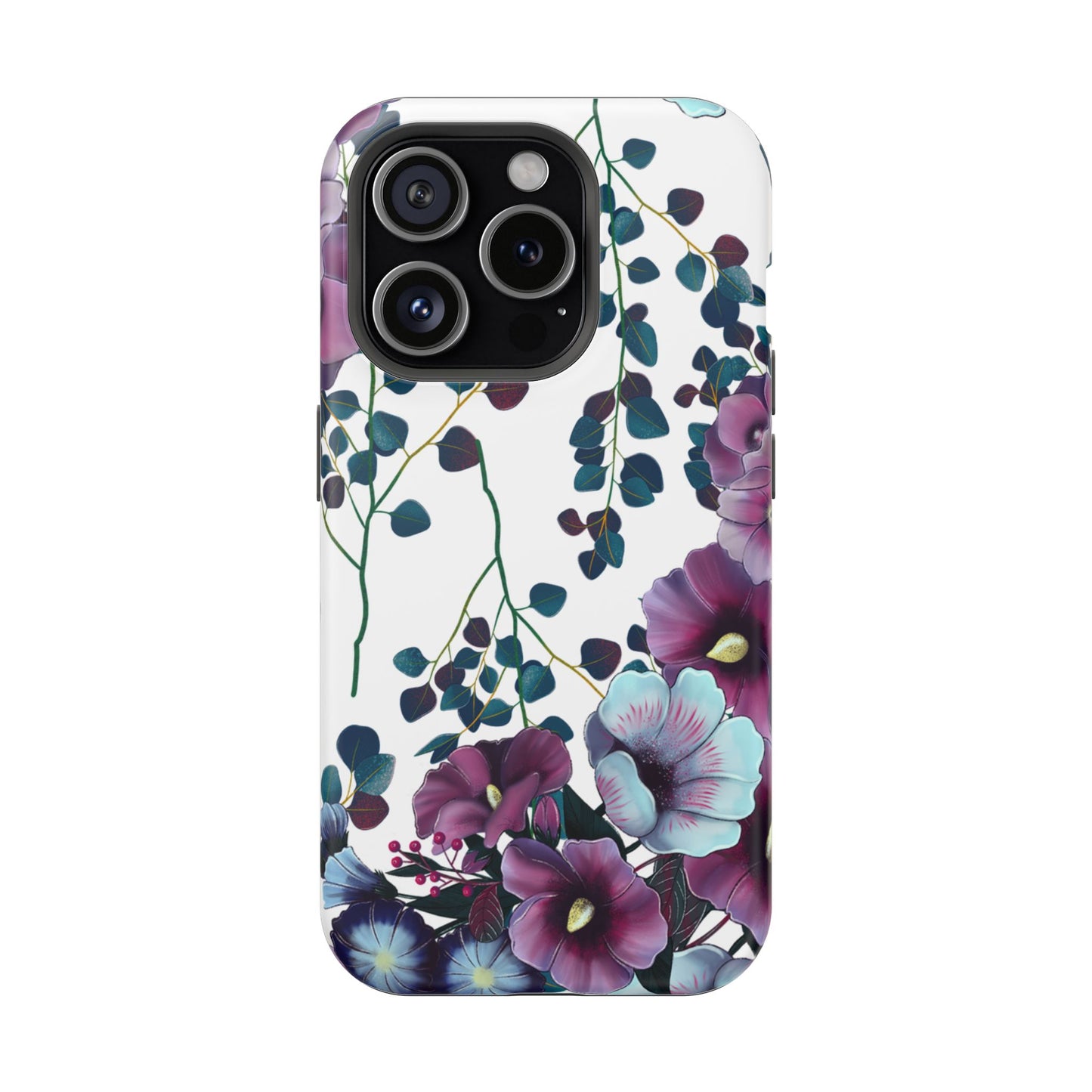 Moody Purple & Teal Floral MagSafe iPhone Series Case – Elegant Botanical Design