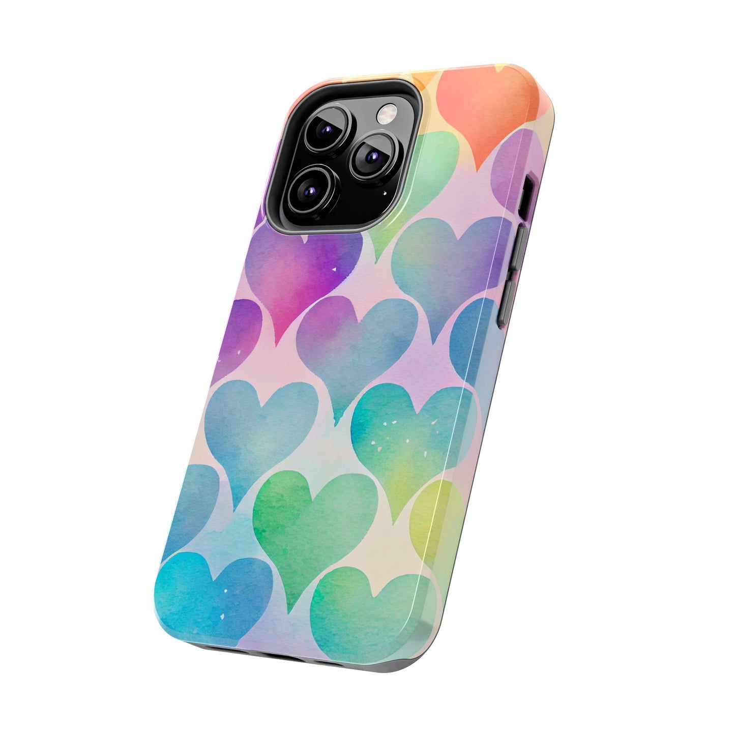 Rainbow Hearts Watercolor iPhone Case – Slim Design, Glossy Finish