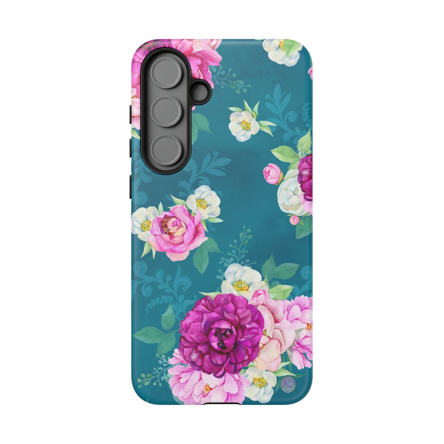 Elegant Peony Bouquet Samsung Galaxy Case – Deep Teal Background with Romantic Floral Design