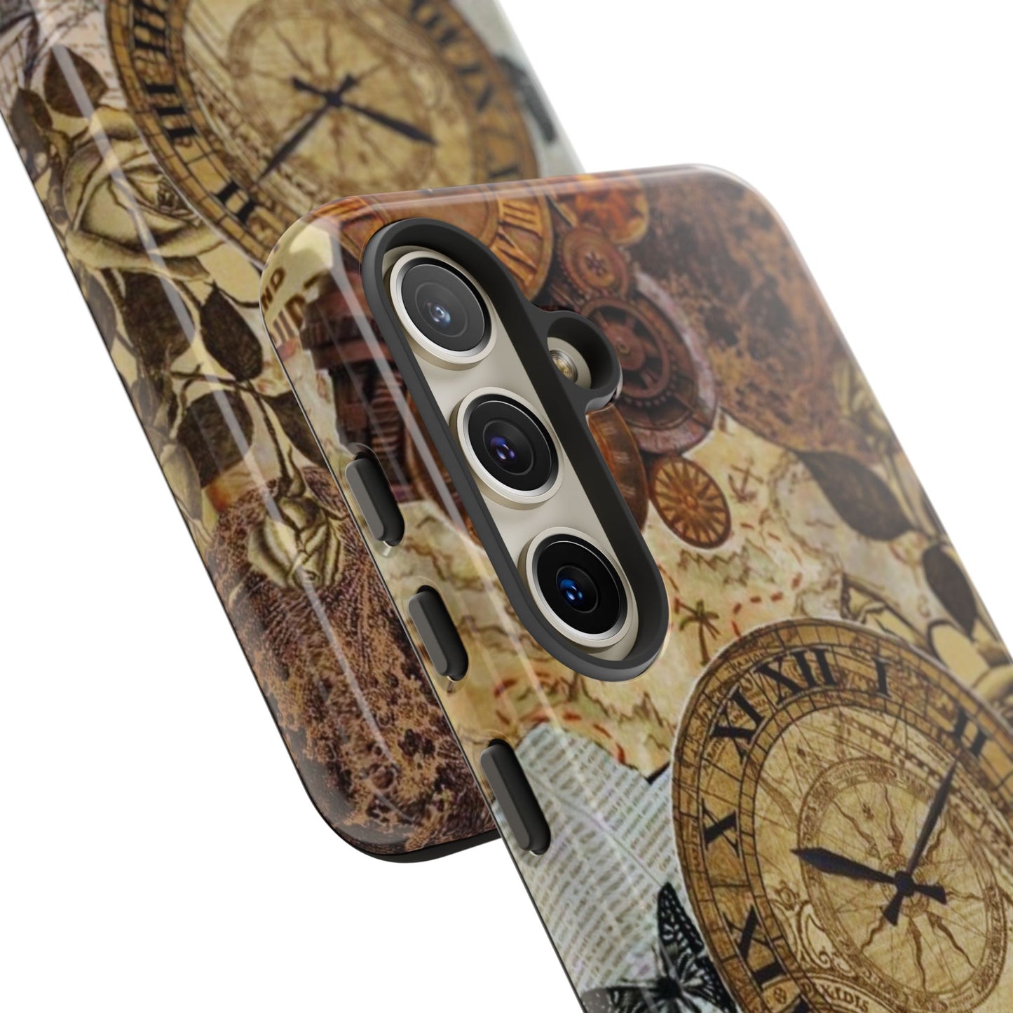 Steampunk Vintage Adventure Samsung Galaxy Case – Dual-Layer Protection with Antique Map and Clock Design