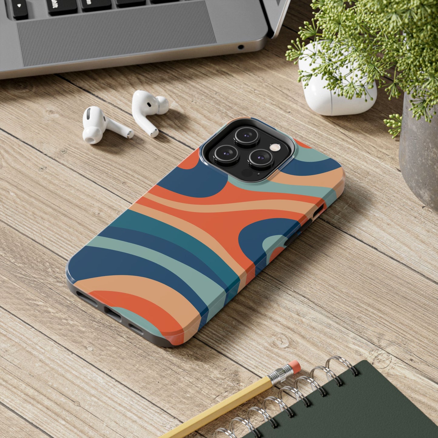 Retro Vibe Wavy Stripes iPhone Case – 70s-Inspired in Teal, Orange, and Rust
