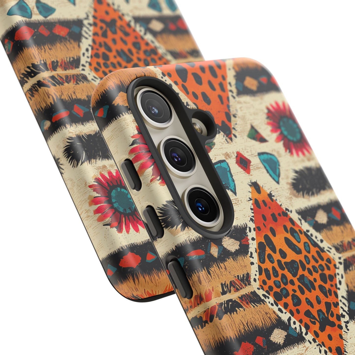 Wild Boho Leopard Print & Floral Tough Samsung Galaxy  Case – Eclectic Tribal Design, Dual-Layer Protection