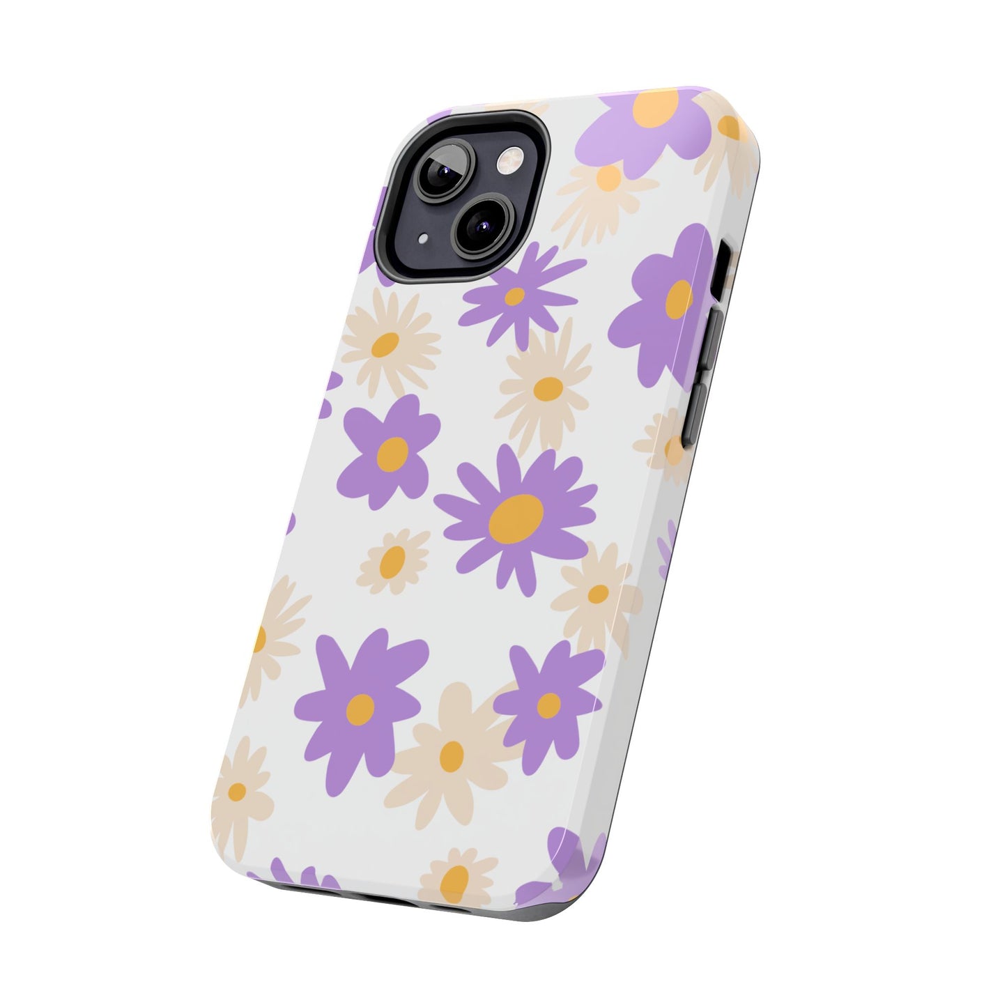 Retro Daisy Flower iPhone Case – Pastel Purple & Cream Floral Design with Matte Finish