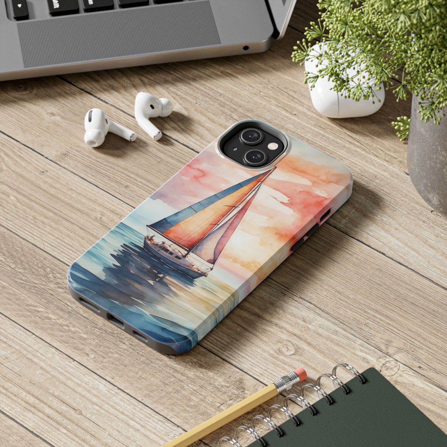 Sailboat Sunset iPhone Case – Vibrant Watercolor Design