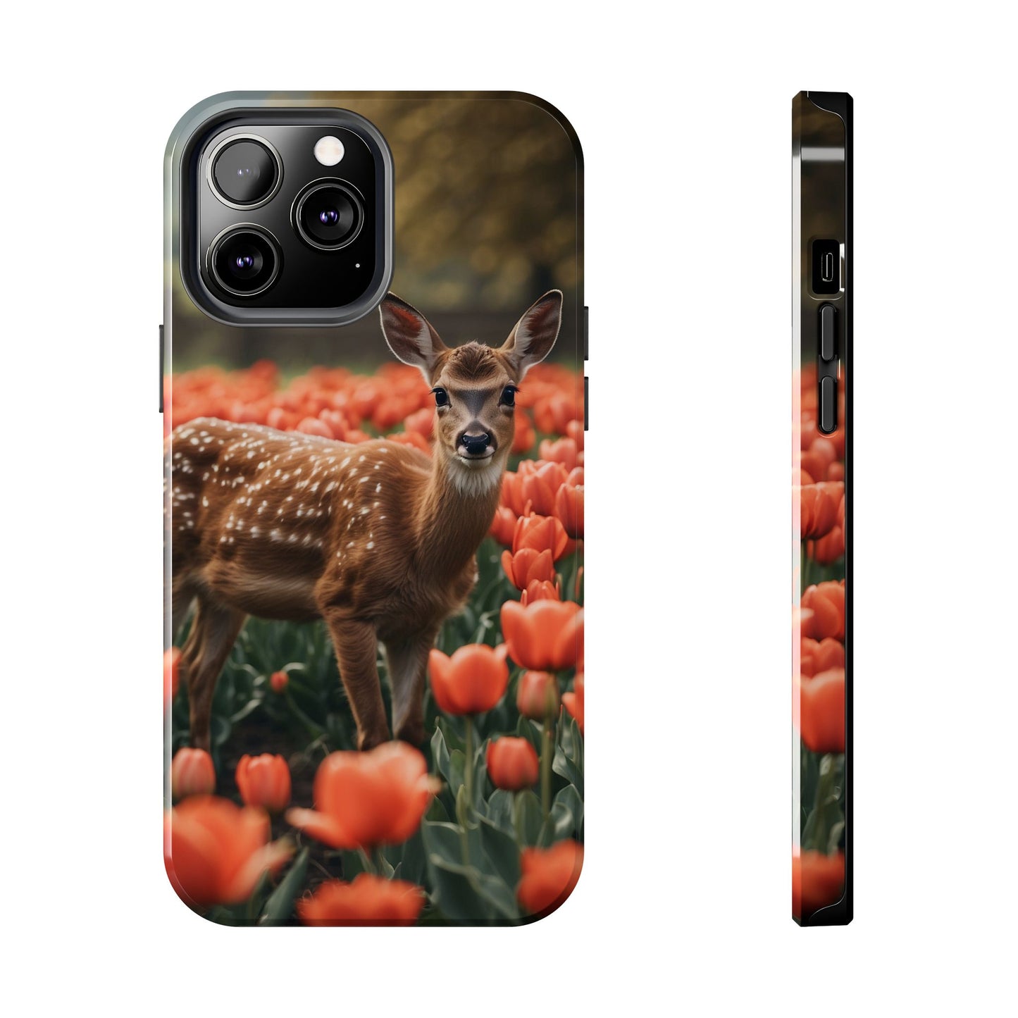 Fawn Among Tulips iPhone Case