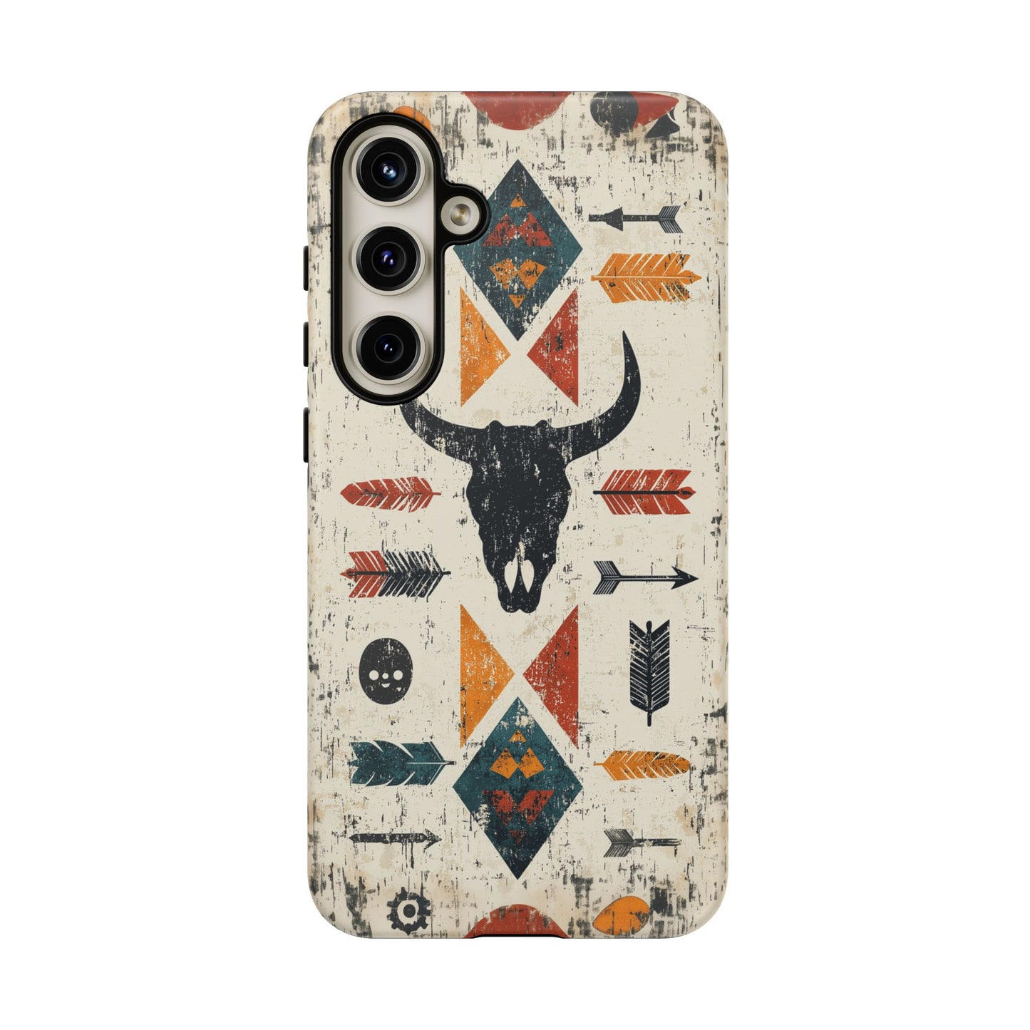 Tribal Bull Skull & Arrows Tough Samsung Galaxy Case – Rustic Western Design, Dual-Layer Protection