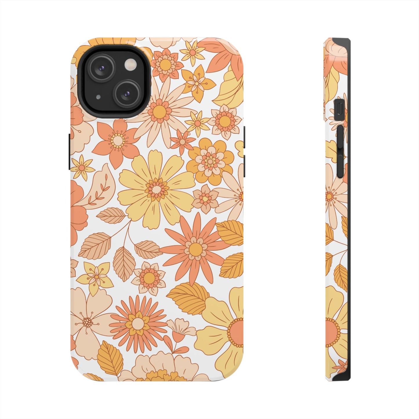 Vintage Floral Bloom iPhone Case – Warm Orange & Yellow Retro Flower Design with Matte Finish