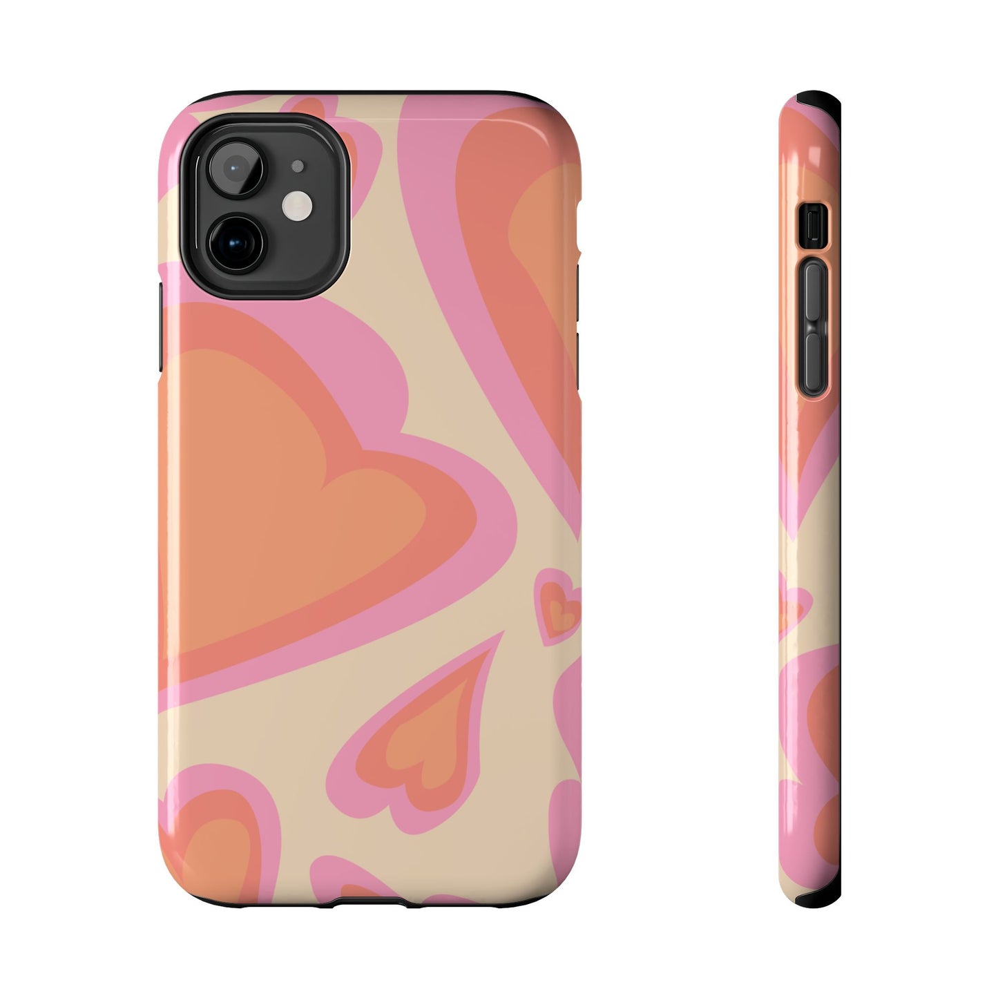 Retro Pink Hearts iPhone Case – Shock-Resistant, Matte Finish, Dual-Layer Protection