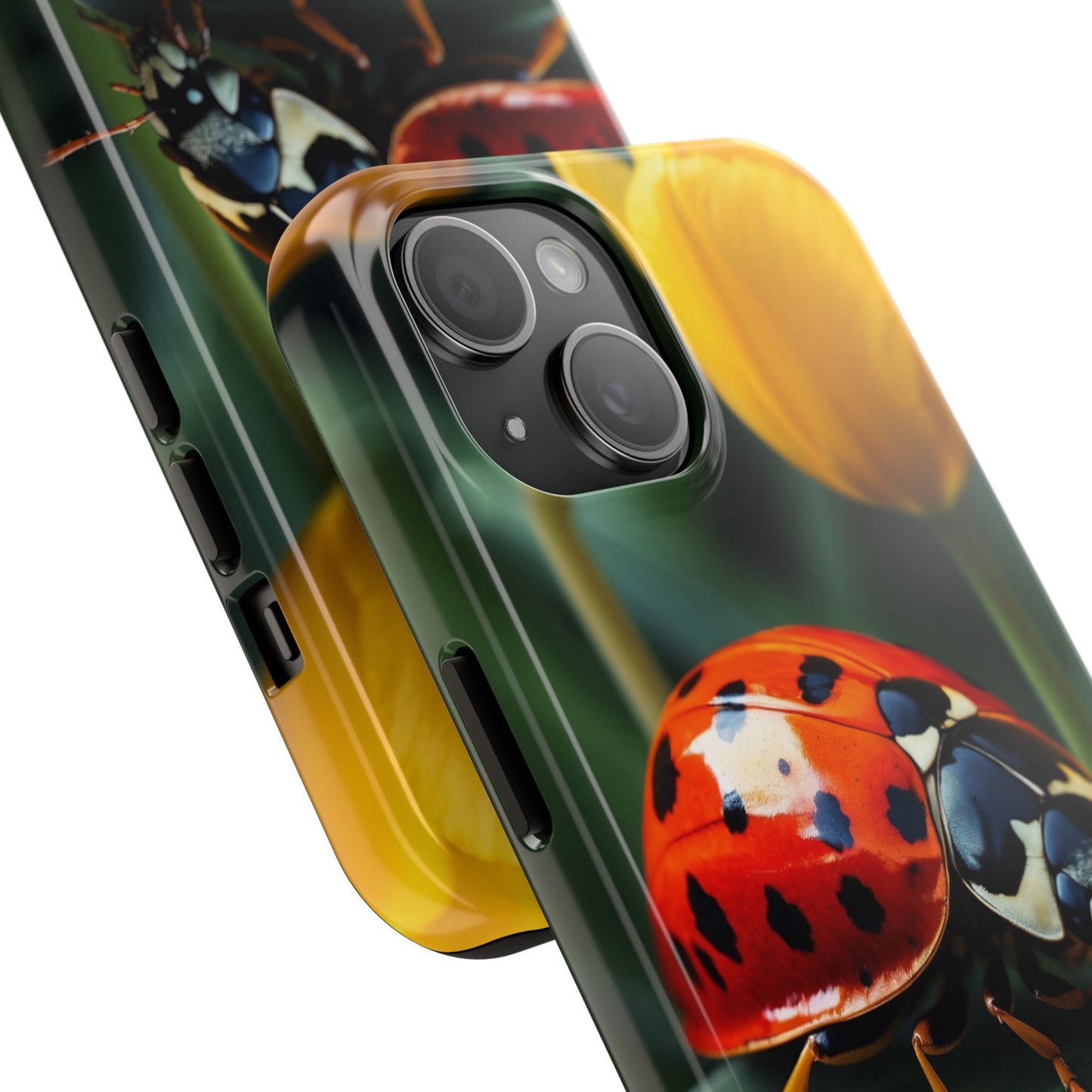 iPhone Case: Vibrant Ladybug Amidst a Lush Yellow Flower Garden