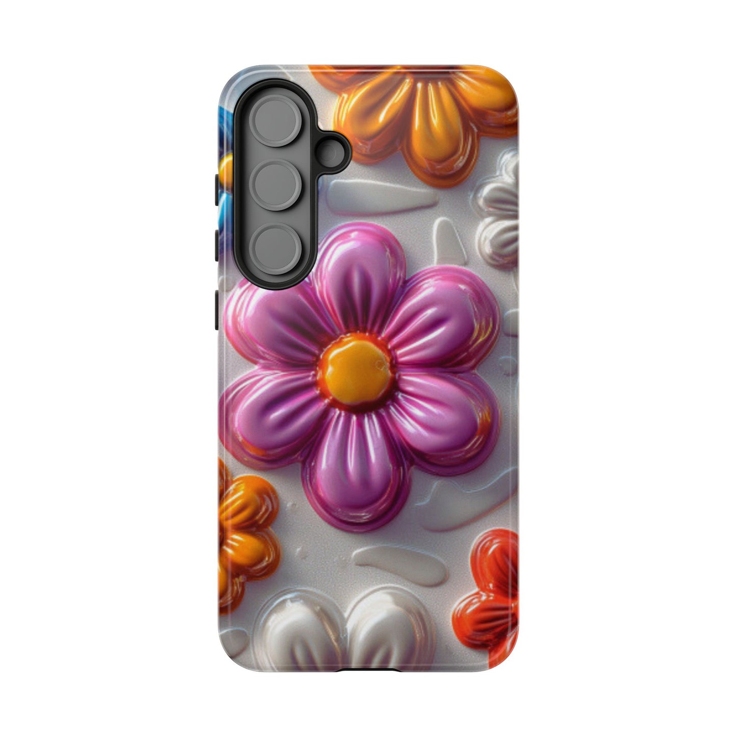 Glossy 3D Floral Samsung Galaxy  Case – Colorful Flower Pattern, Durable Protection