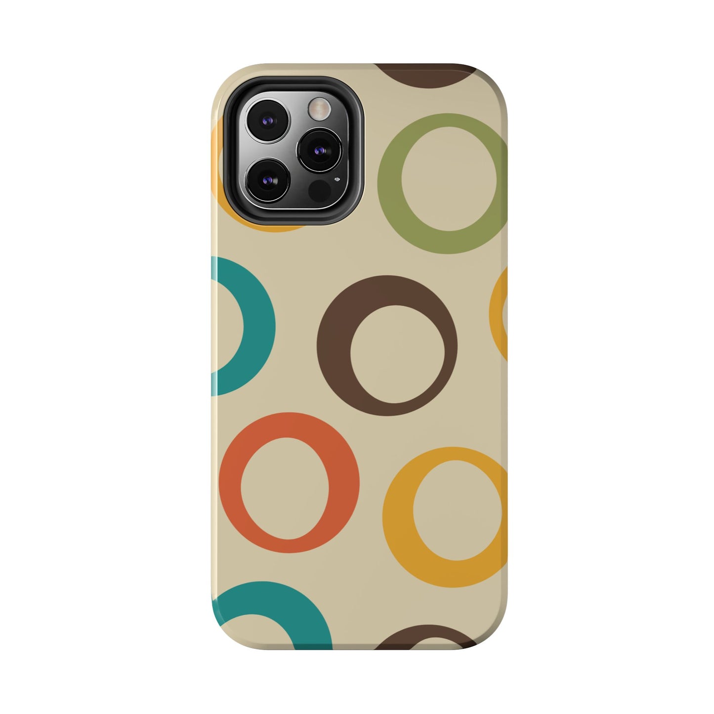 Retro Colorful Rings iPhone Case – Shockproof, Matte Finish, Dual-Layer Protection