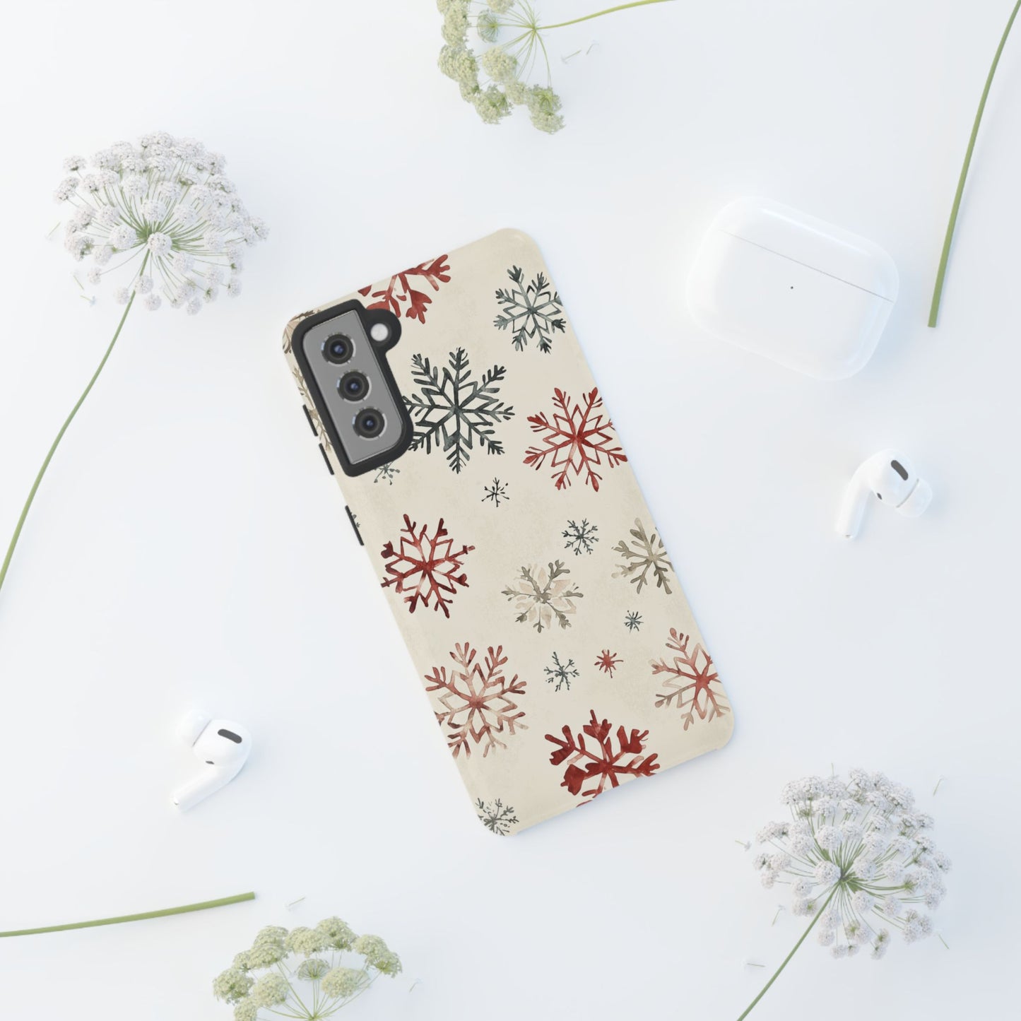 Vintage Red and Gray Snowflake Pattern – Samsung Galaxy Series Case
