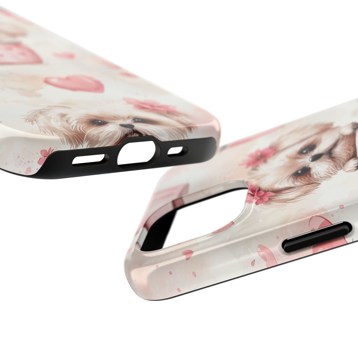 Floral Puppy in Teacup iPhone Case – Cute Pink Flower Design, Tough Dual - Layer Protection - BOGO Cases